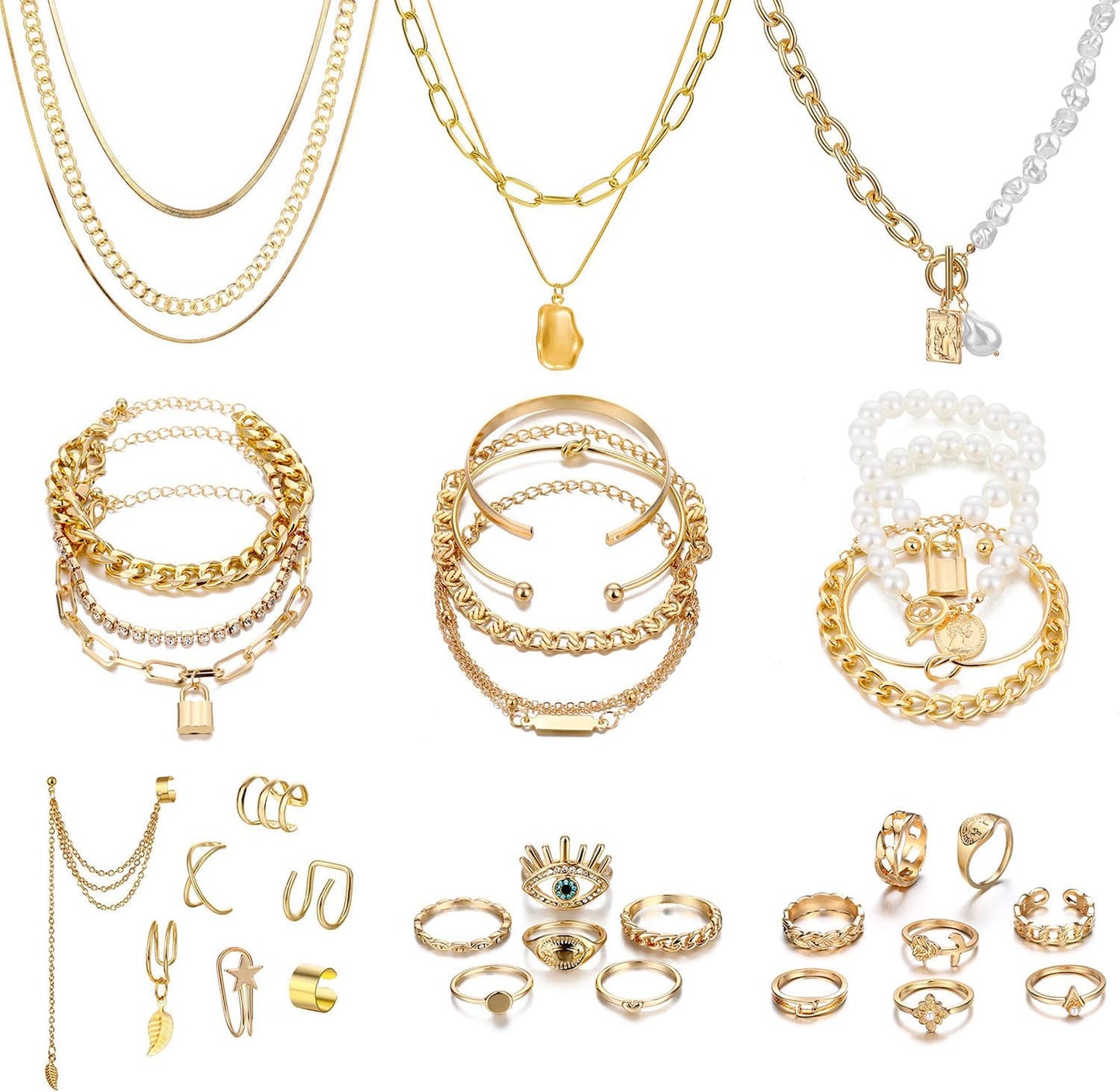 IFKM Juego de joyas chapadas en oro para mujer, collares de múltipl...