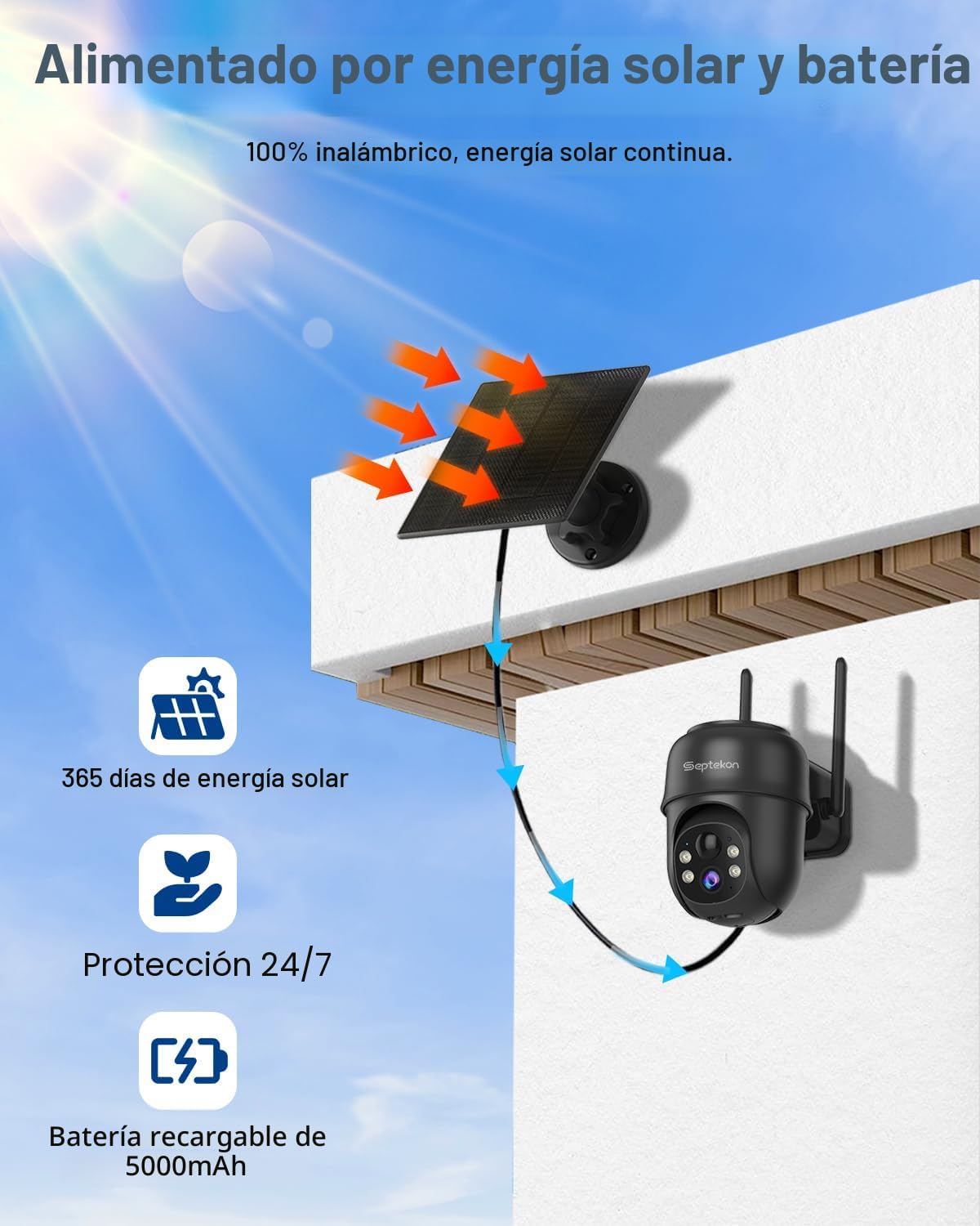 Septekon 2K Cámaras de seguridad solar inalámbricas para exteriores...
