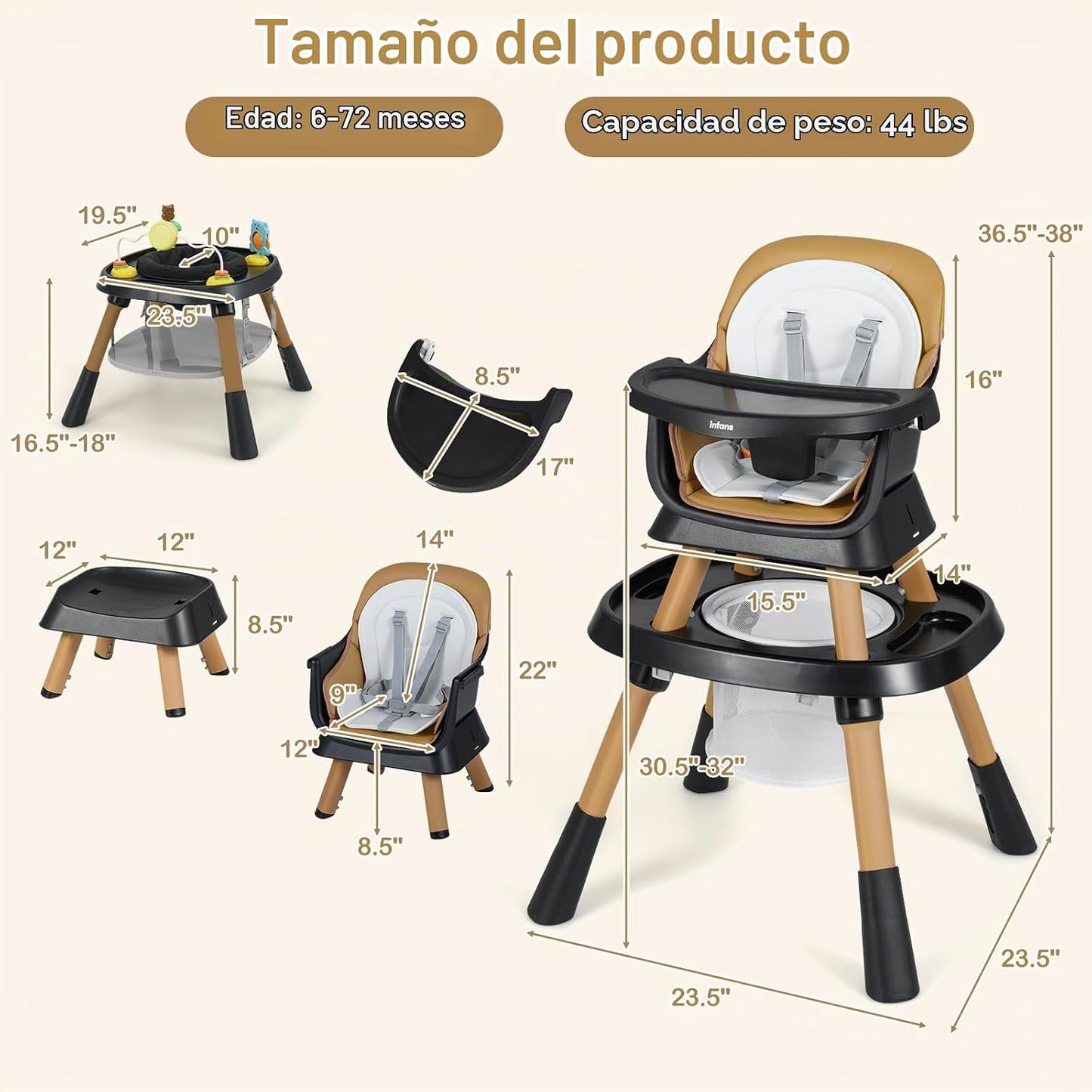 INFANS Silla alta 9 en 1, silla alta convertible para bebés y niños...