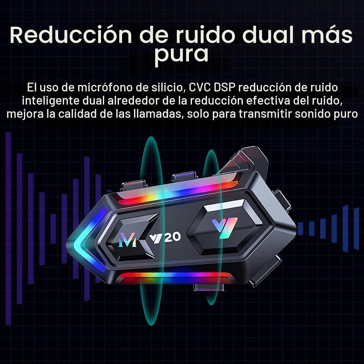 Auriculares para casco de motocicleta FEYA con 16 tipos de luces RG...