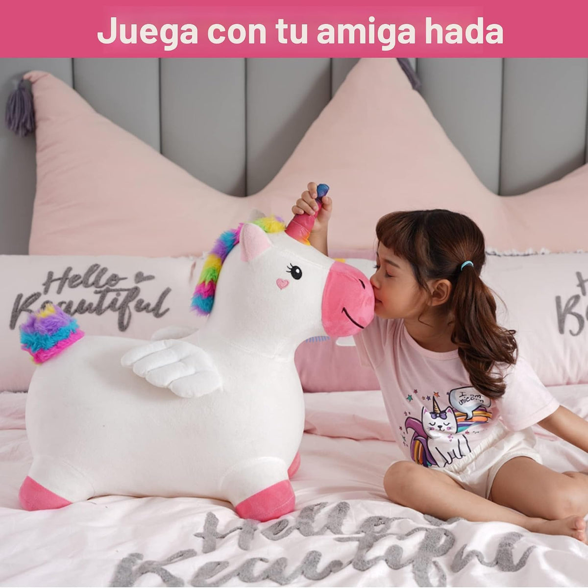 iPlay, iLearn Bouncy Pals Caballo Saltarín de Unicornio, Juguete In...
