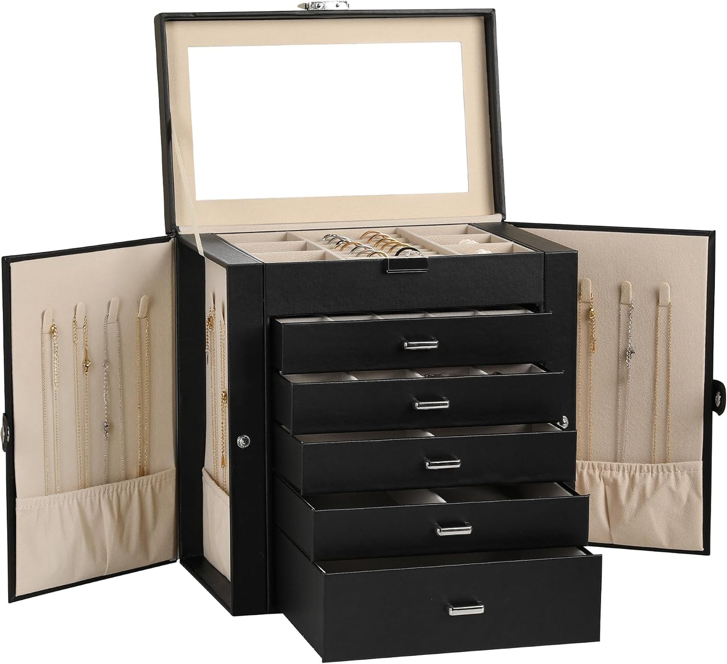 Frebeauty Joyero Grande, Organizador de Joyas de Cuero PU de 6 Nive...