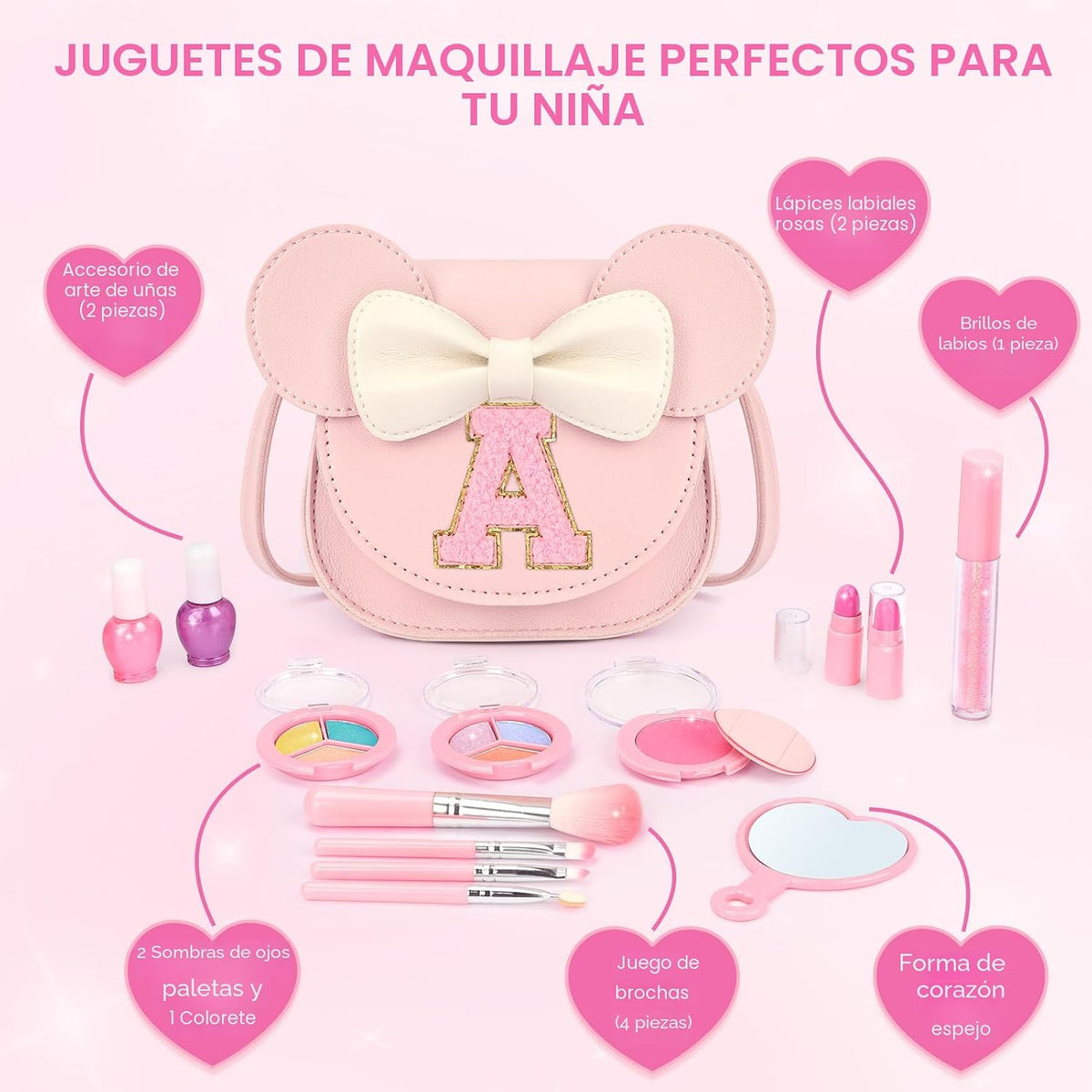 Kit de maquillaje infantil para niñas, 15 piezas, juego y bolso de...