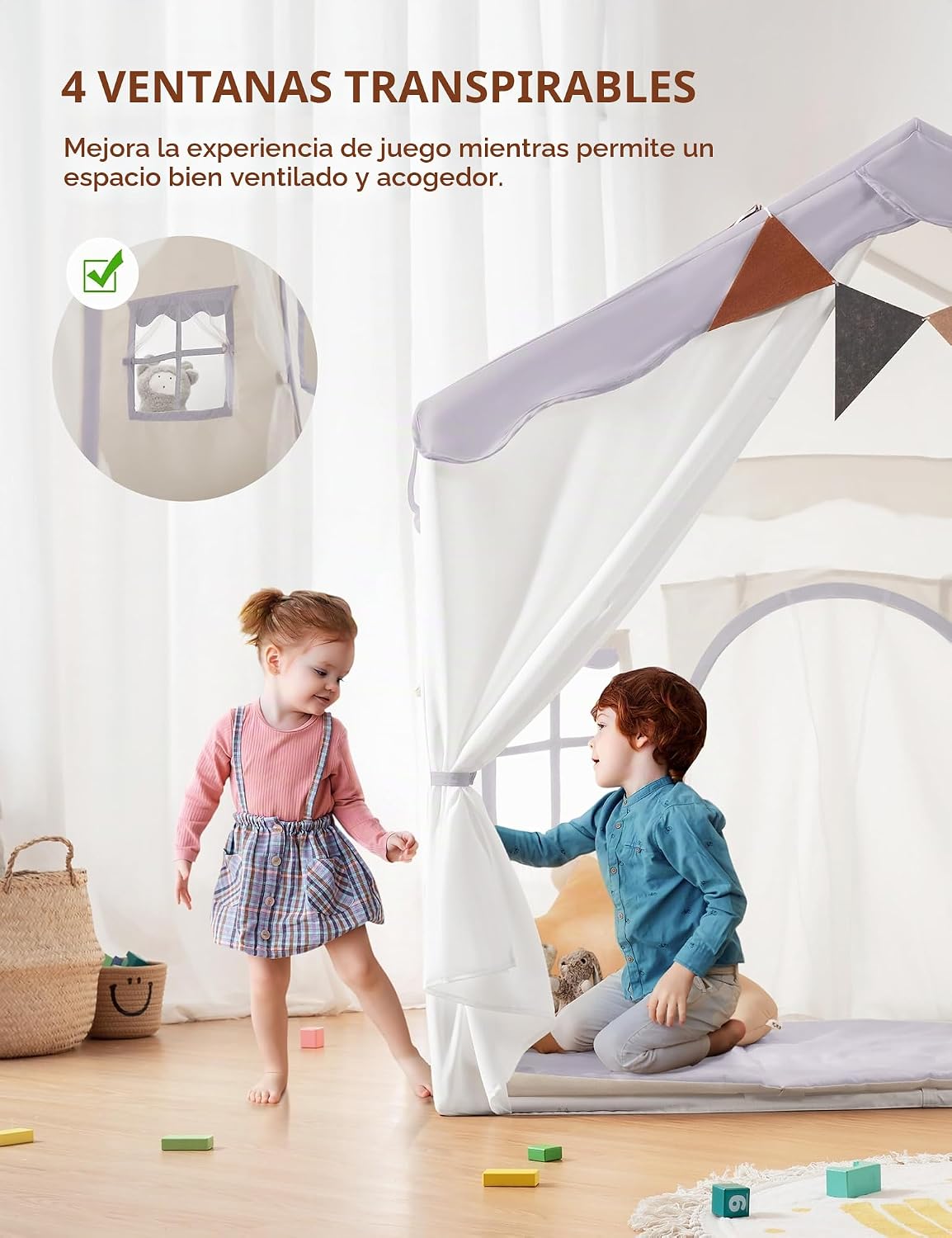 Besrey Tienda de campaña para niños 2 en 1 con alfombrilla acolchad...