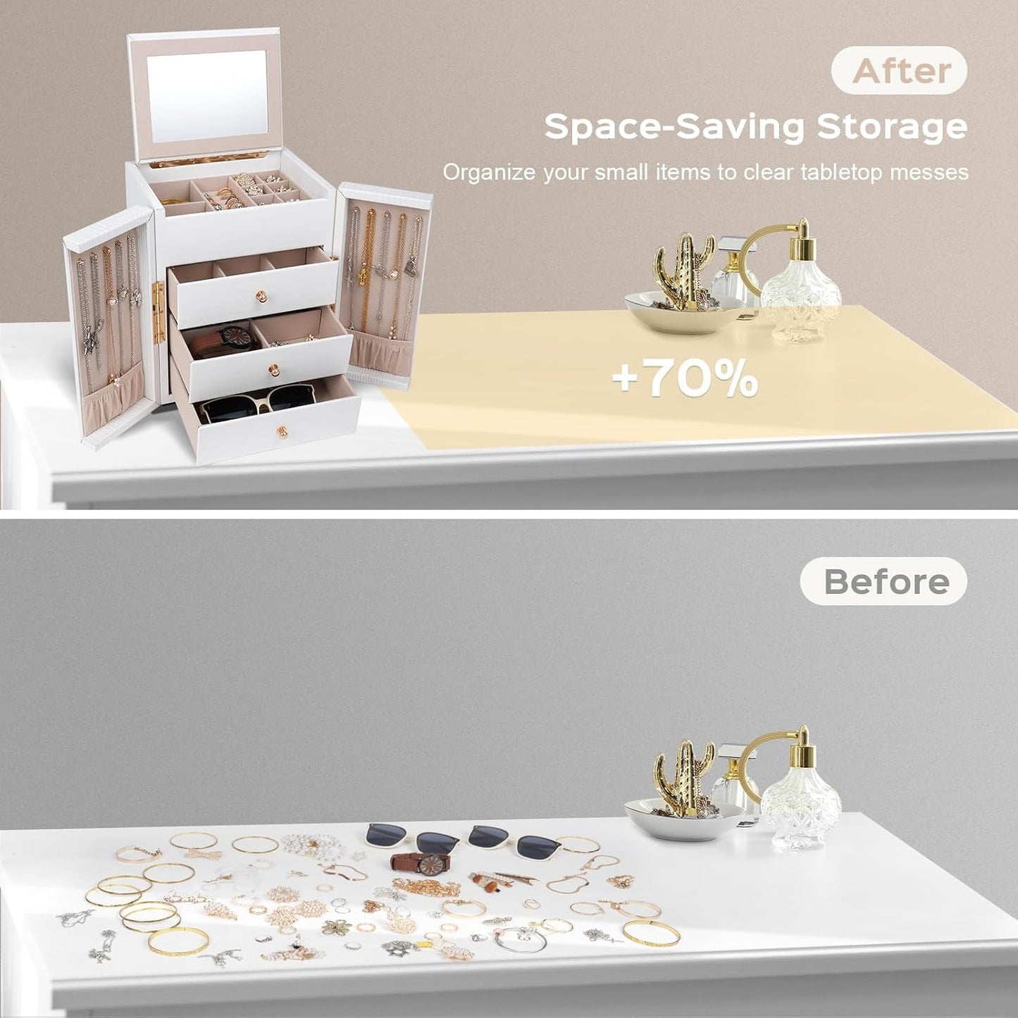 Dajasan Caja Grande de Joyería para Mujeres, Caja Organizadora de J...