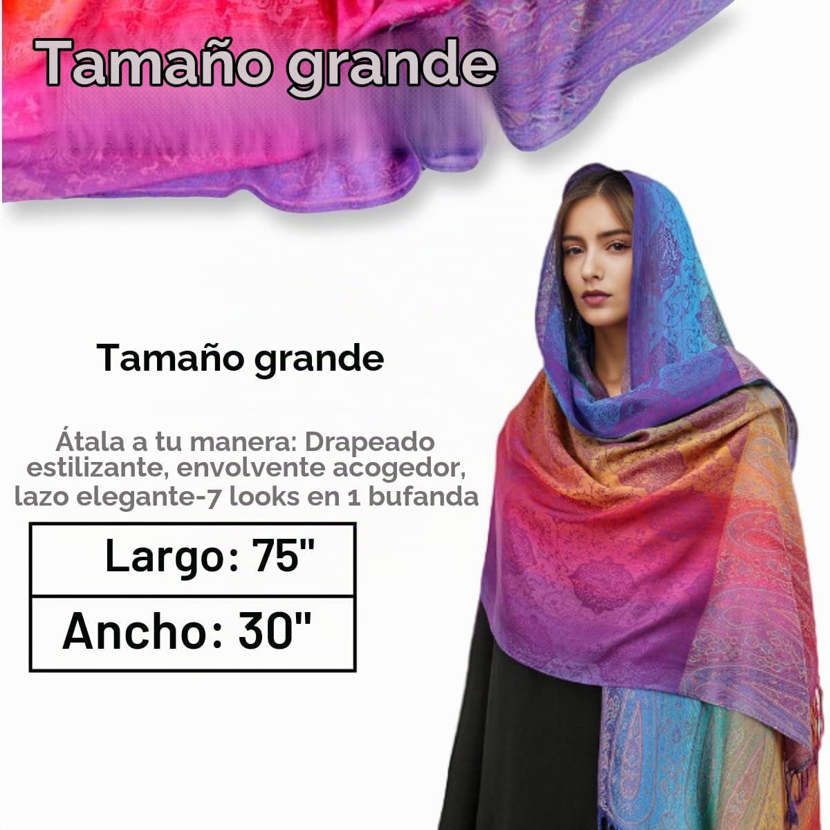 guiyal Bufanda suave vintage de jacquard de mezcla de algodón con b...