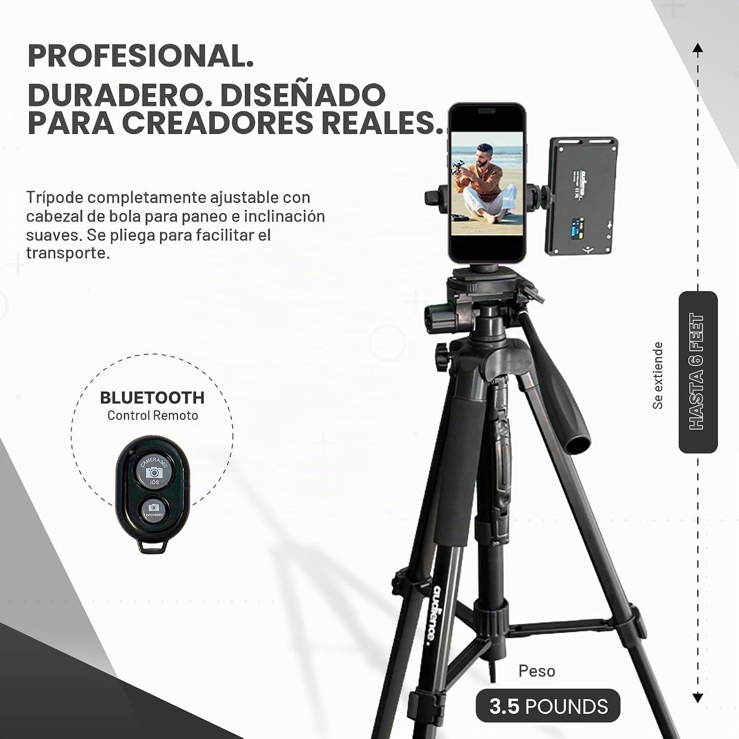 Audience Kit de creador móvil profesional - Trípode ajustable de 72...