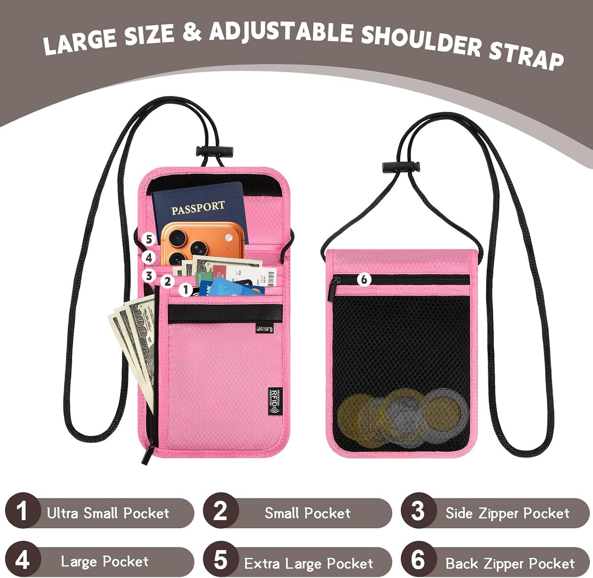 Likesing Funda para pasaporte familiar, bolsa para el cuello, bloqu...