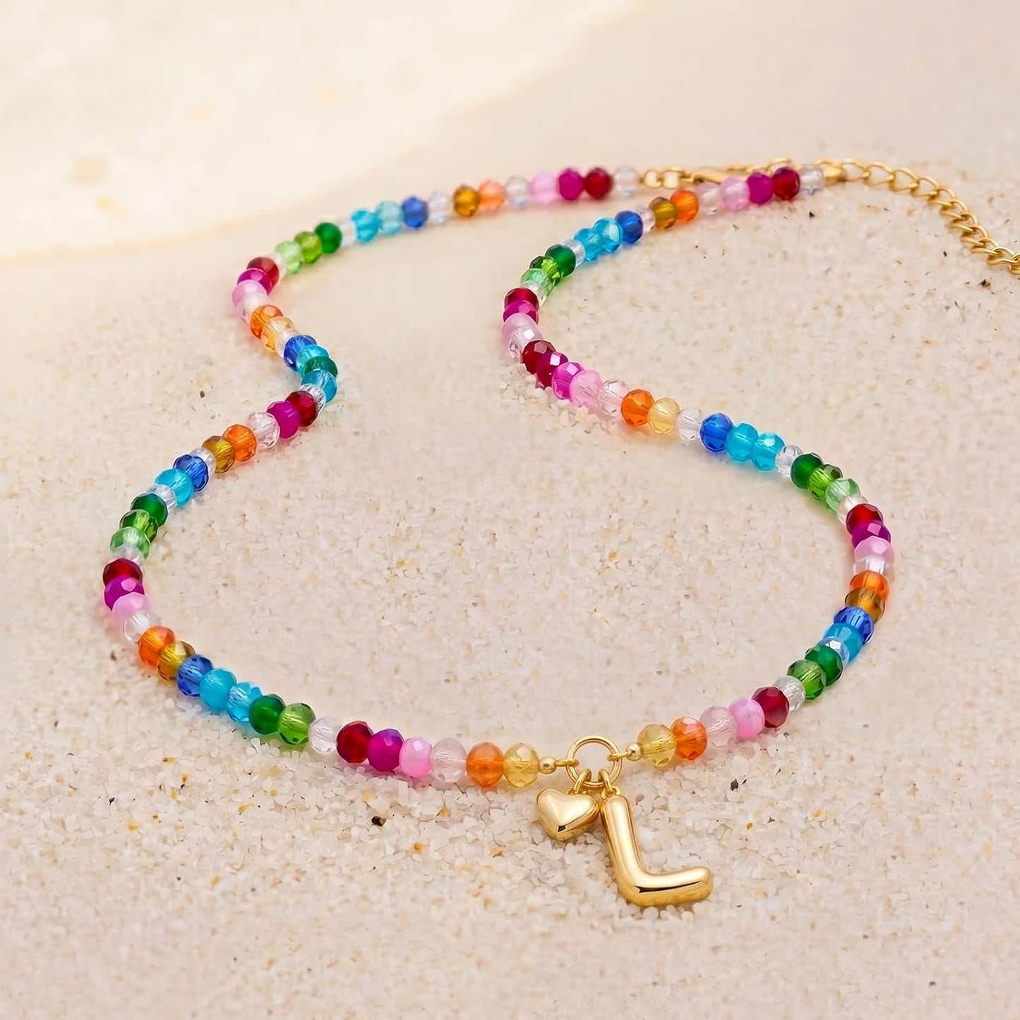 LOVEZORA Collar con inicial para mujer, collares de cuentas de colo...