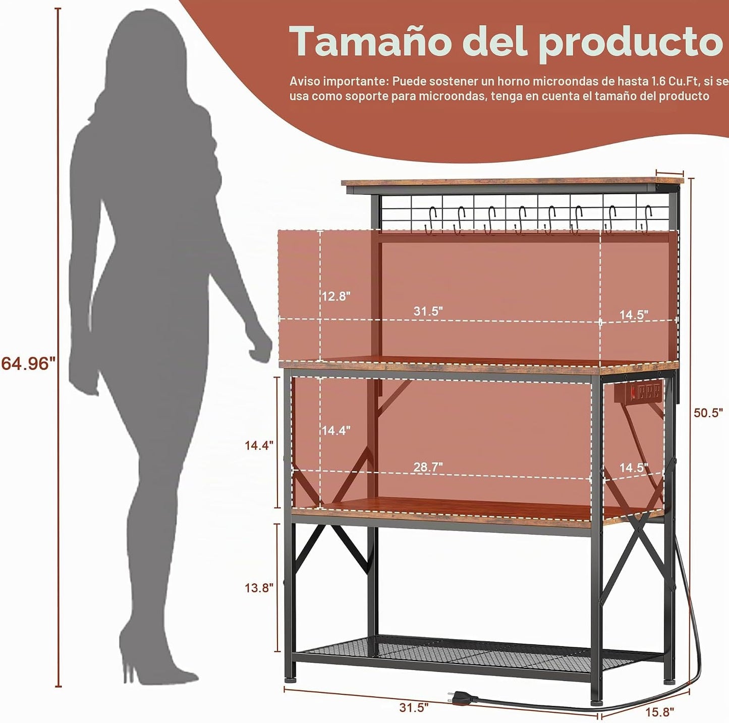 Furologee Estante para hornear de cocina con toma de corriente, sop...