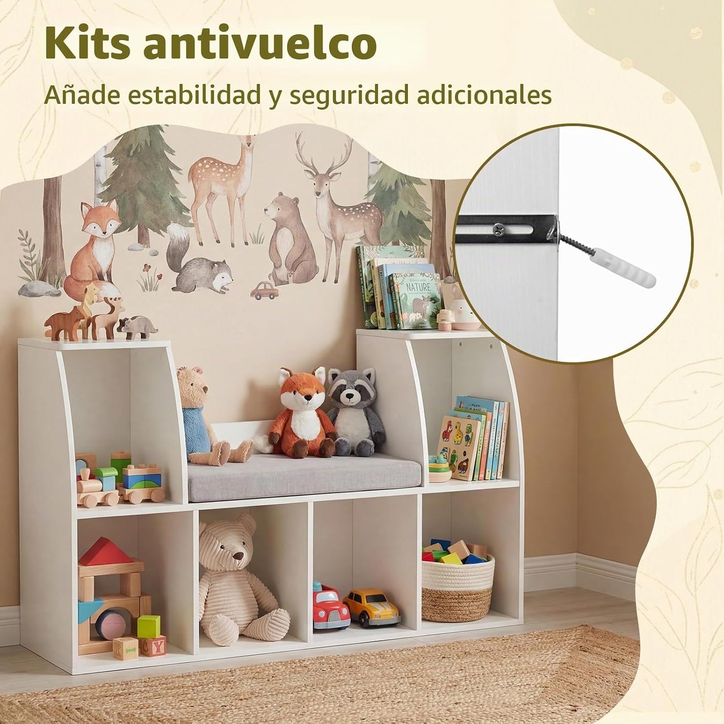 Costzon Estantería infantil con rincón de lectura, organizador de a...