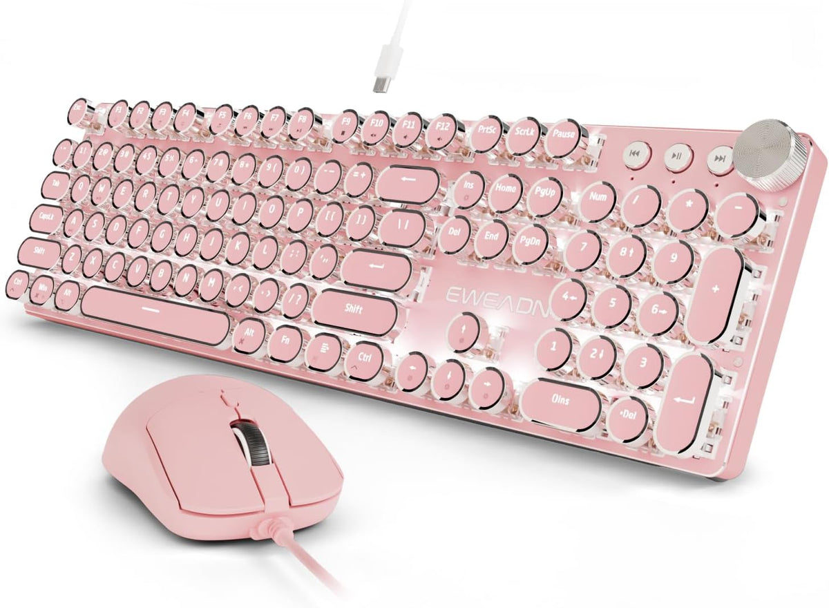 SEUNKWANG Combo de teclado y mouse con máquina de escribir con cabl...