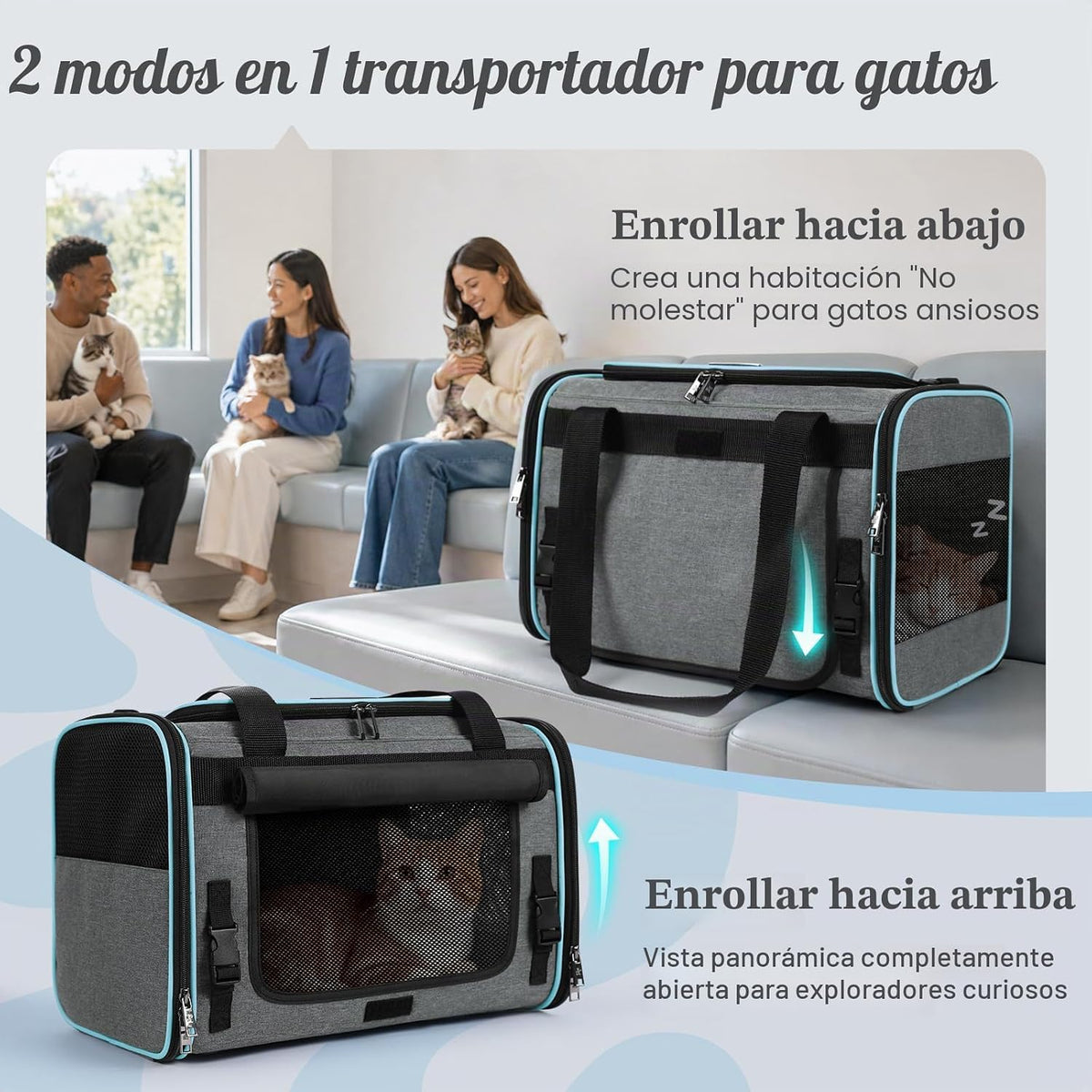 rabbitgoo Transportador de gatos suave con solapa enrollable, segur...