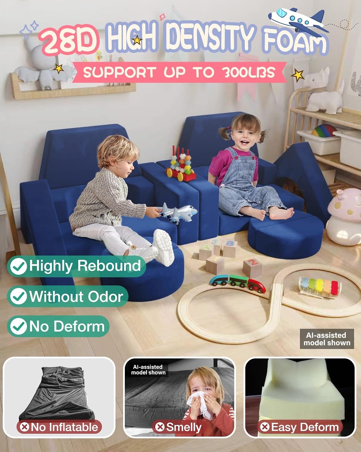 15 piezas Sofá de juego modular para niños, Sofá para niños pequeño...