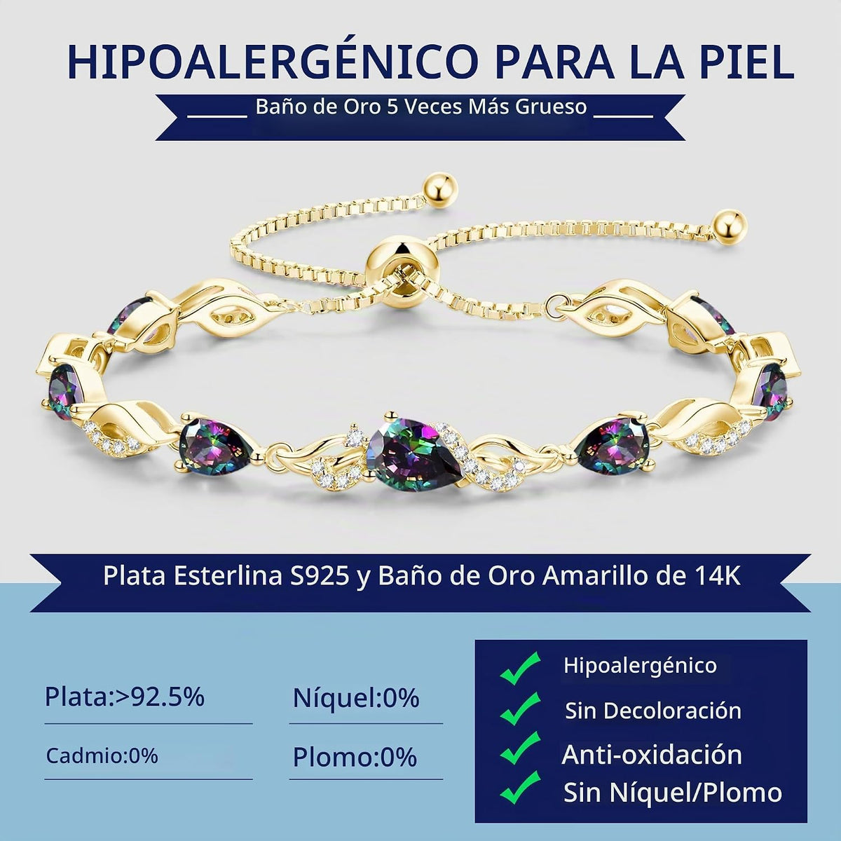 FANCIME Pulsera de tenis ajustable con piedra natal para mujer | Di...