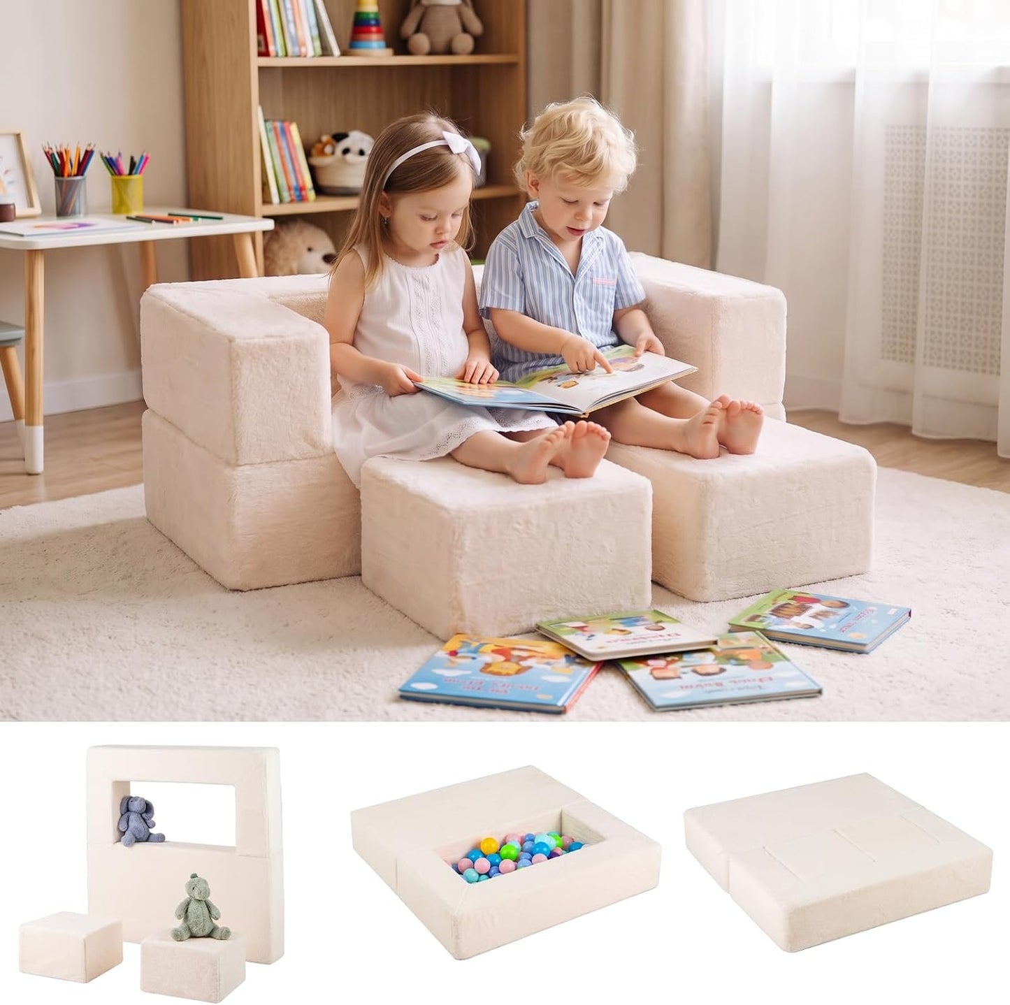 INFANS Sofá modular de juegos para niños, sofá seccional de constru...