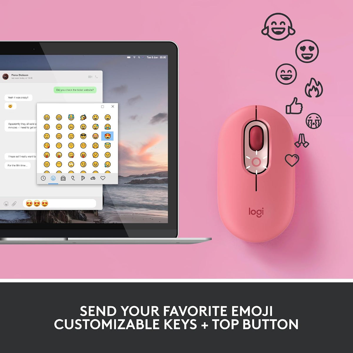 Logitech POP Conjunto de teclado mecánico y mouse inalámbrico, emoj...