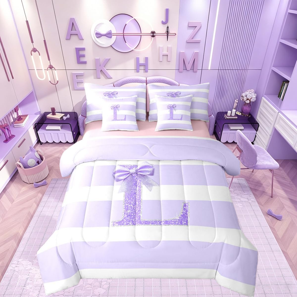 Erosebridal Juego de edredón de 7 piezas con diseño de letra L con...