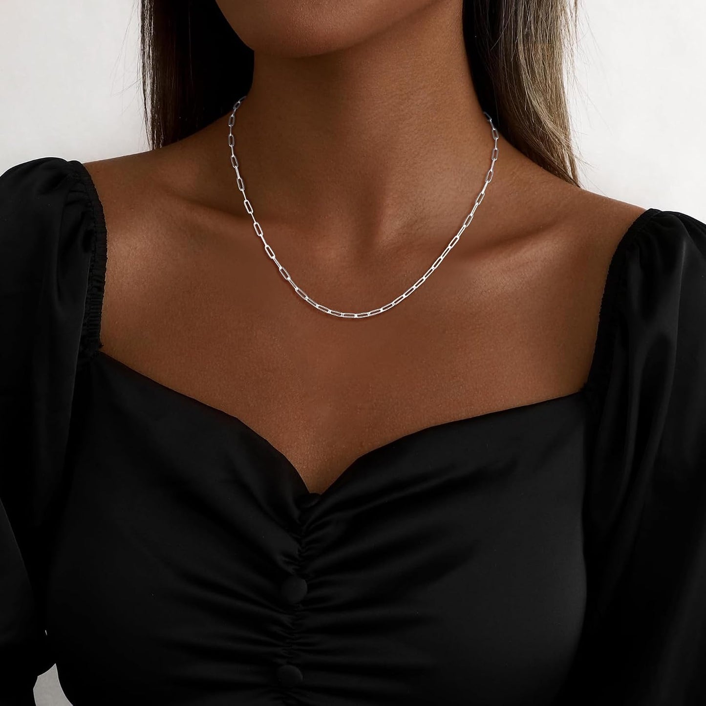 BLThing Collar de cadena de clip de plata de ley S925 para mujer, c...