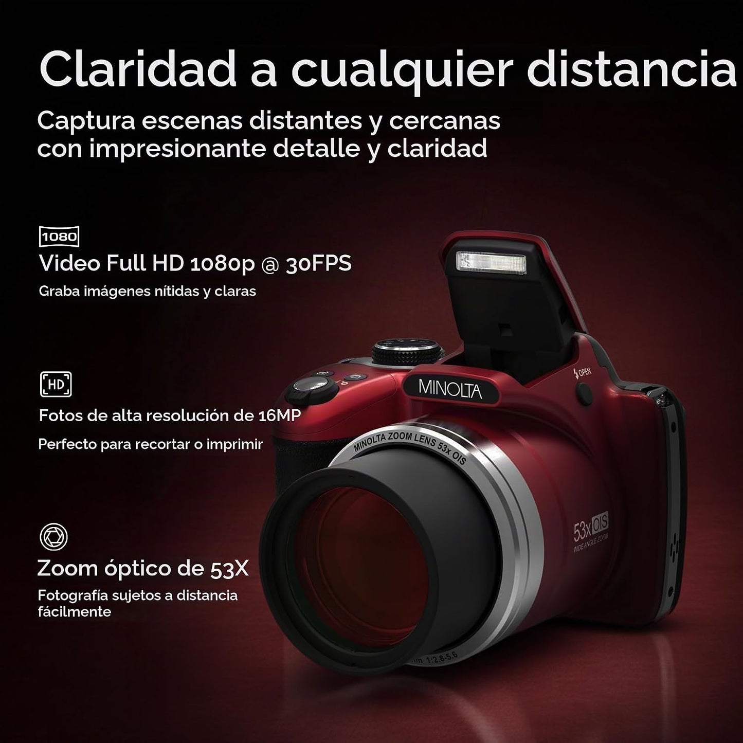 Minolta ProShot MN53Z Cámara de 16 MP, zoom óptico 53X, video de 10...