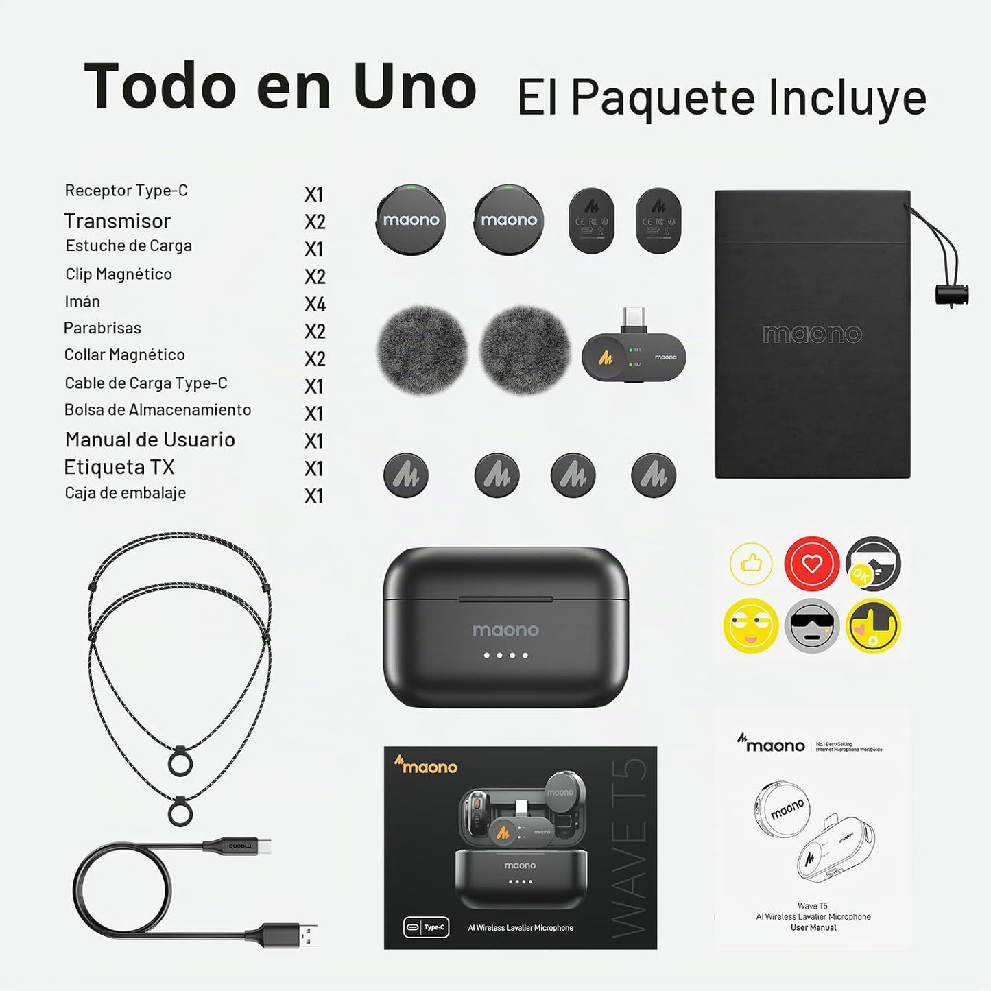 MAONO Micrófono inalámbrico Lavalier para iPhone 17\/16\/15\/Androi...
