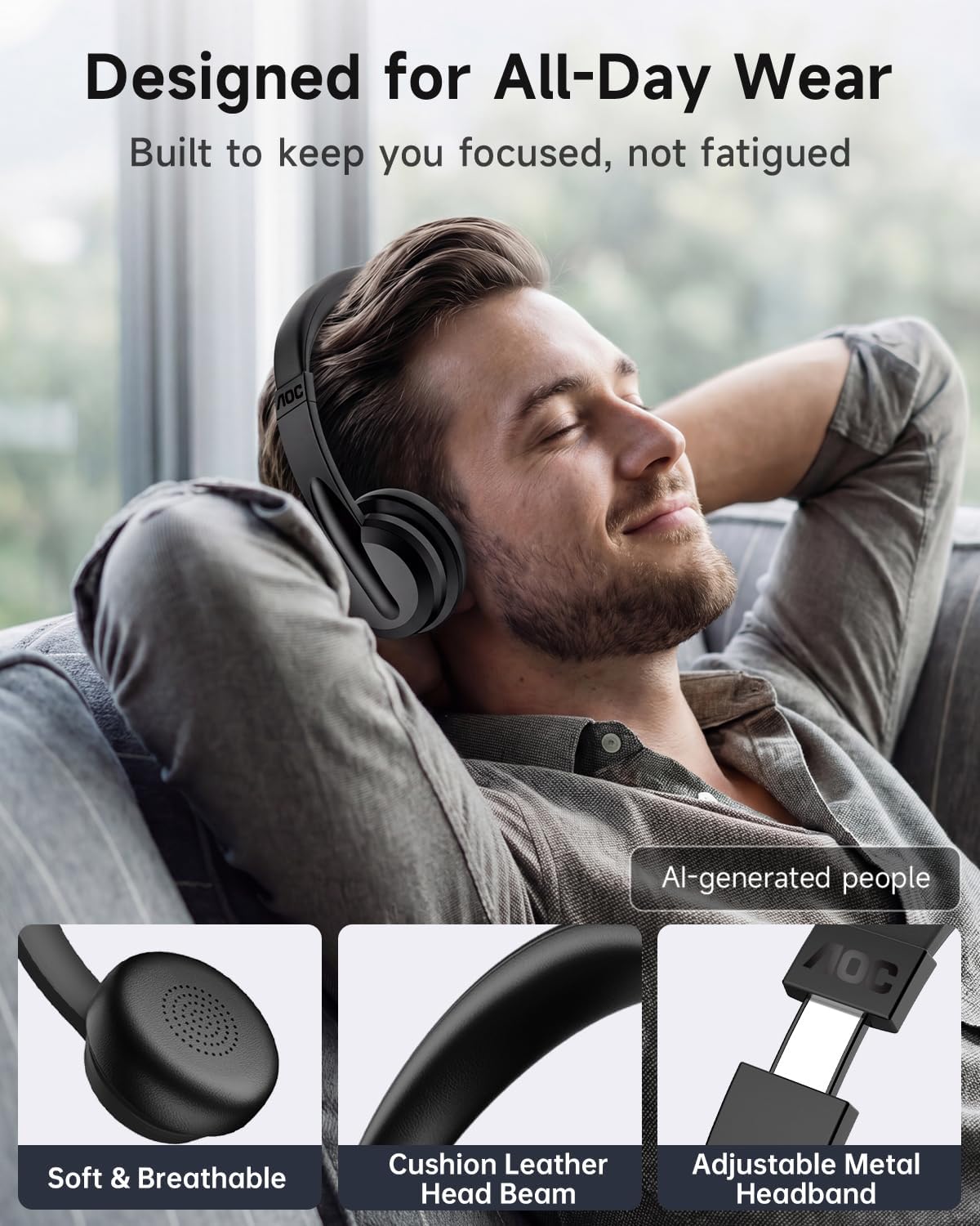 AOC Auriculares inalámbricos con micrófono para el trabajo, auricul...