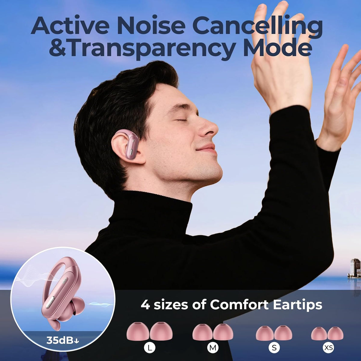GNMN Auriculares inalámbricos con cancelación activa de ruido, con...