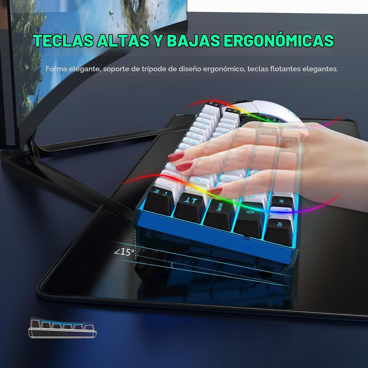 Snpurdiri - Combo de teclado y mouse inalámbricos para juegos al 60...
