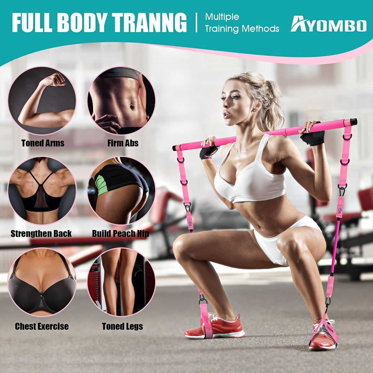 Kit de barra de pilates Ayombo con bandas de resistencia, equipo de...
