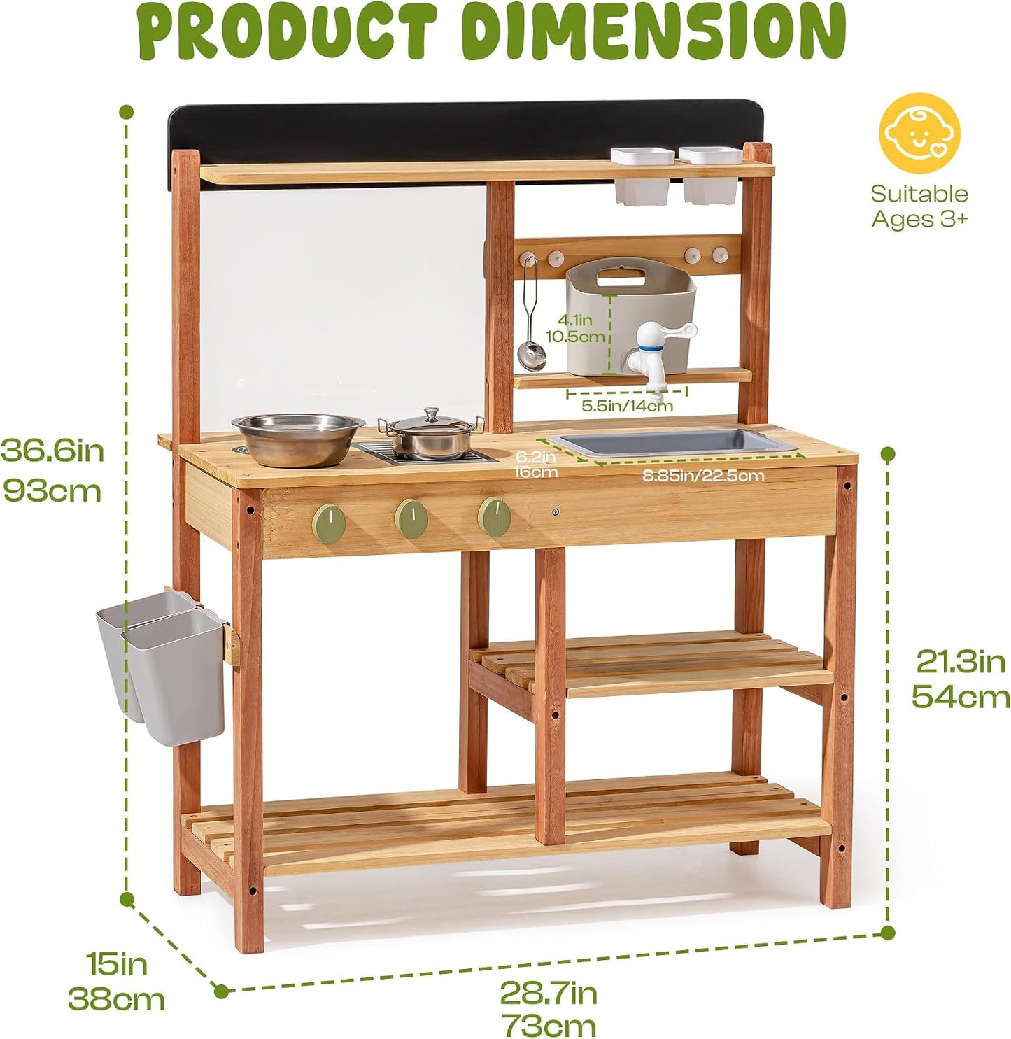 ROBOTIME Cocina de barro para niños, juego de cocina de madera al a...