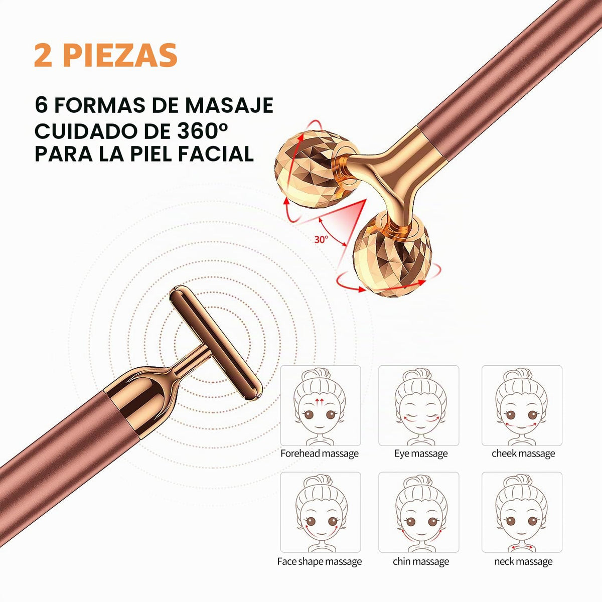 Masajeador facial 2 en 1 Beauty Bar de pulso dorado de 24 quilates,...