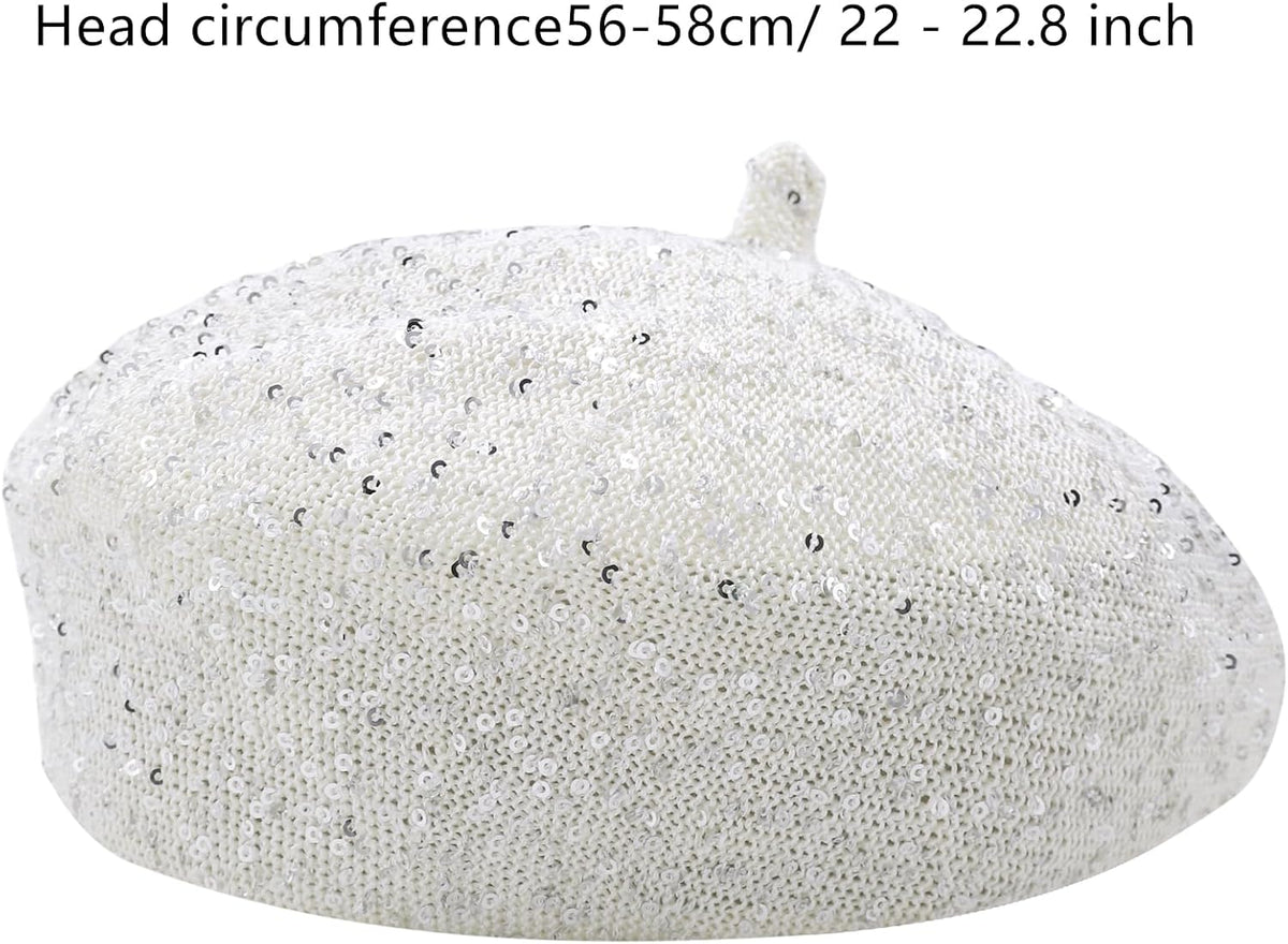 MINGSEECESS Boina francesa con lentejuelas brillantes para mujer, s...