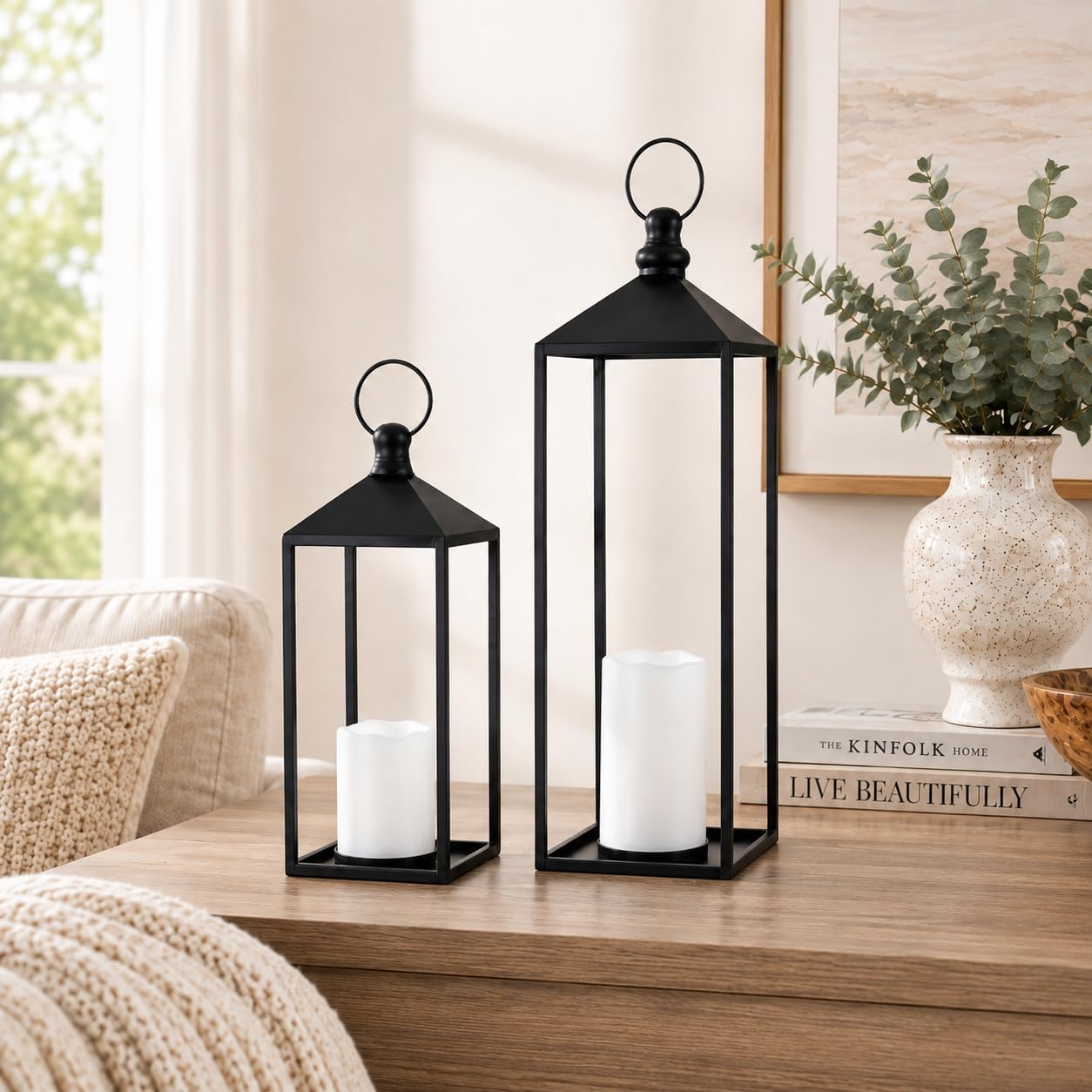Faroles LED decorativos para interiores y exteriores, juego de faro...
