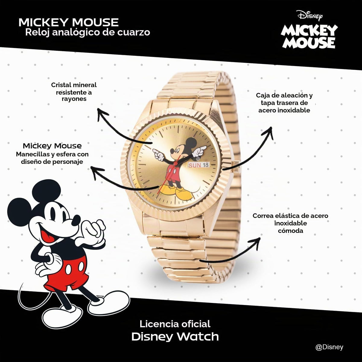 Disney Mickey Mouse Watch Men - Relojes Mickey Mouse para Hombre -...