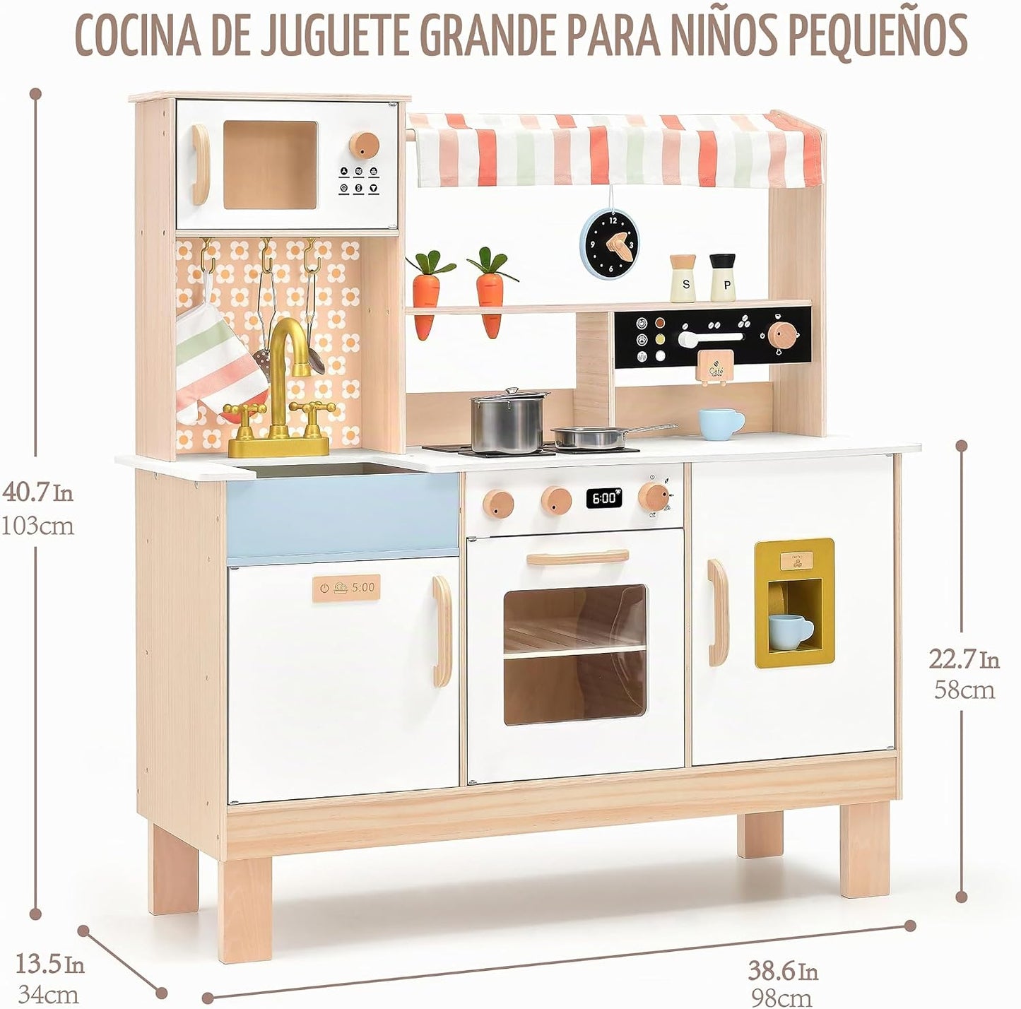 PairPear Juego de cocina grande de madera para niños de 3 a 6 años,...