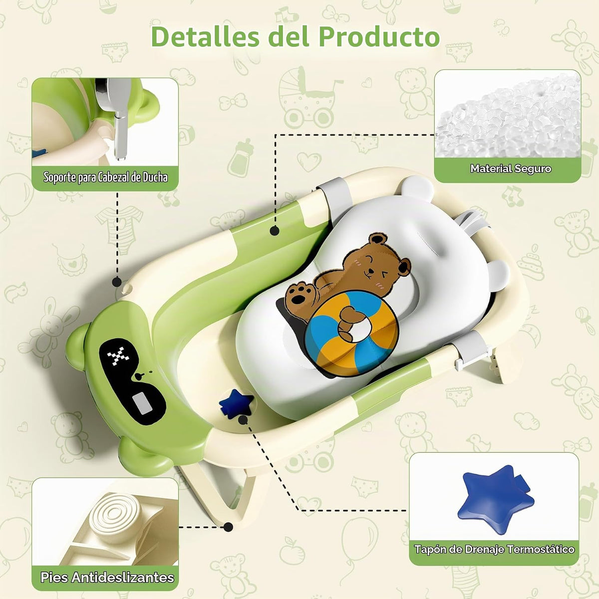 Kerbwry Bañera plegable para bebés recién nacidos y niños pequeños...