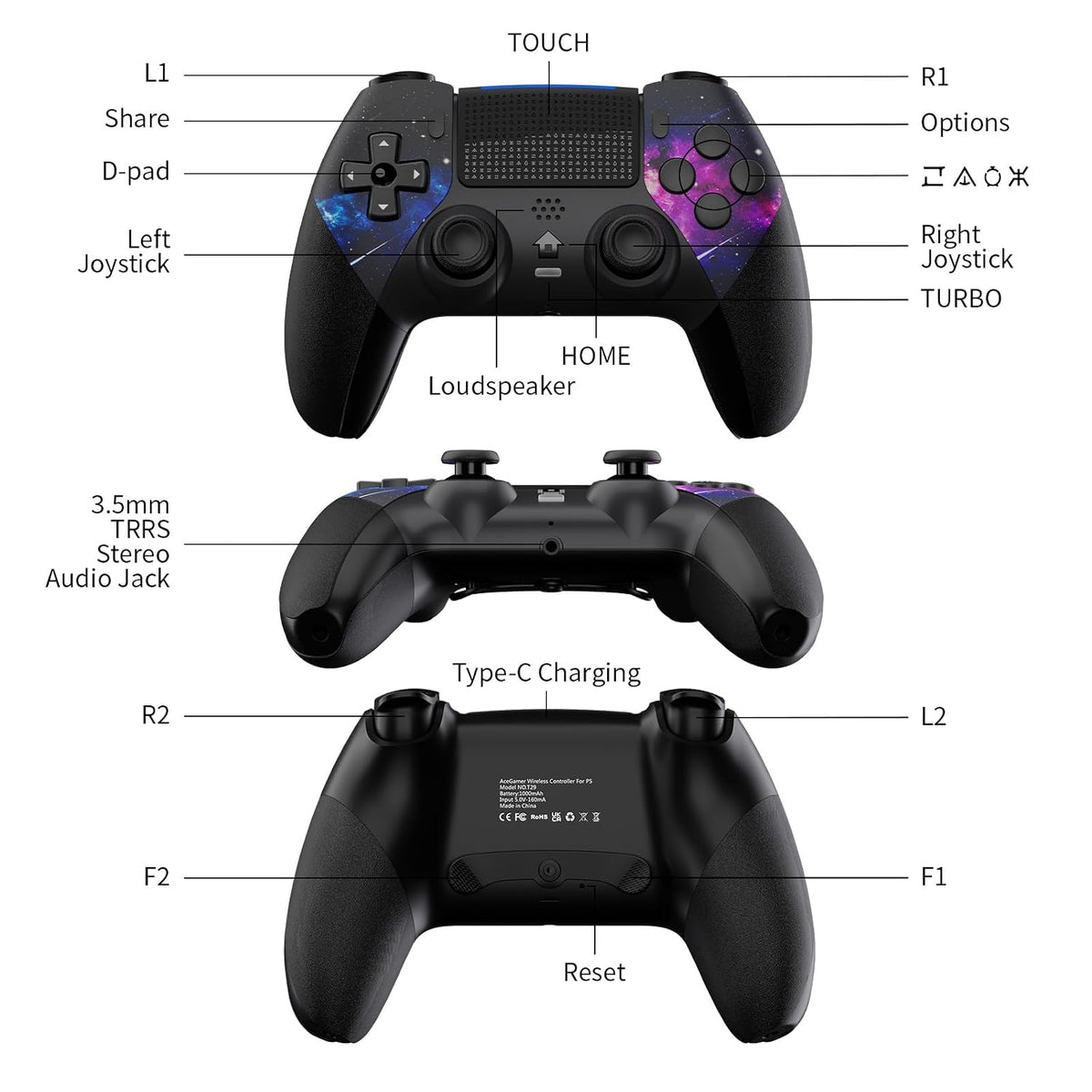 Controlador inalámbrico AceGamer para PS5\/Pro\/Slim\/PC, joysticks...