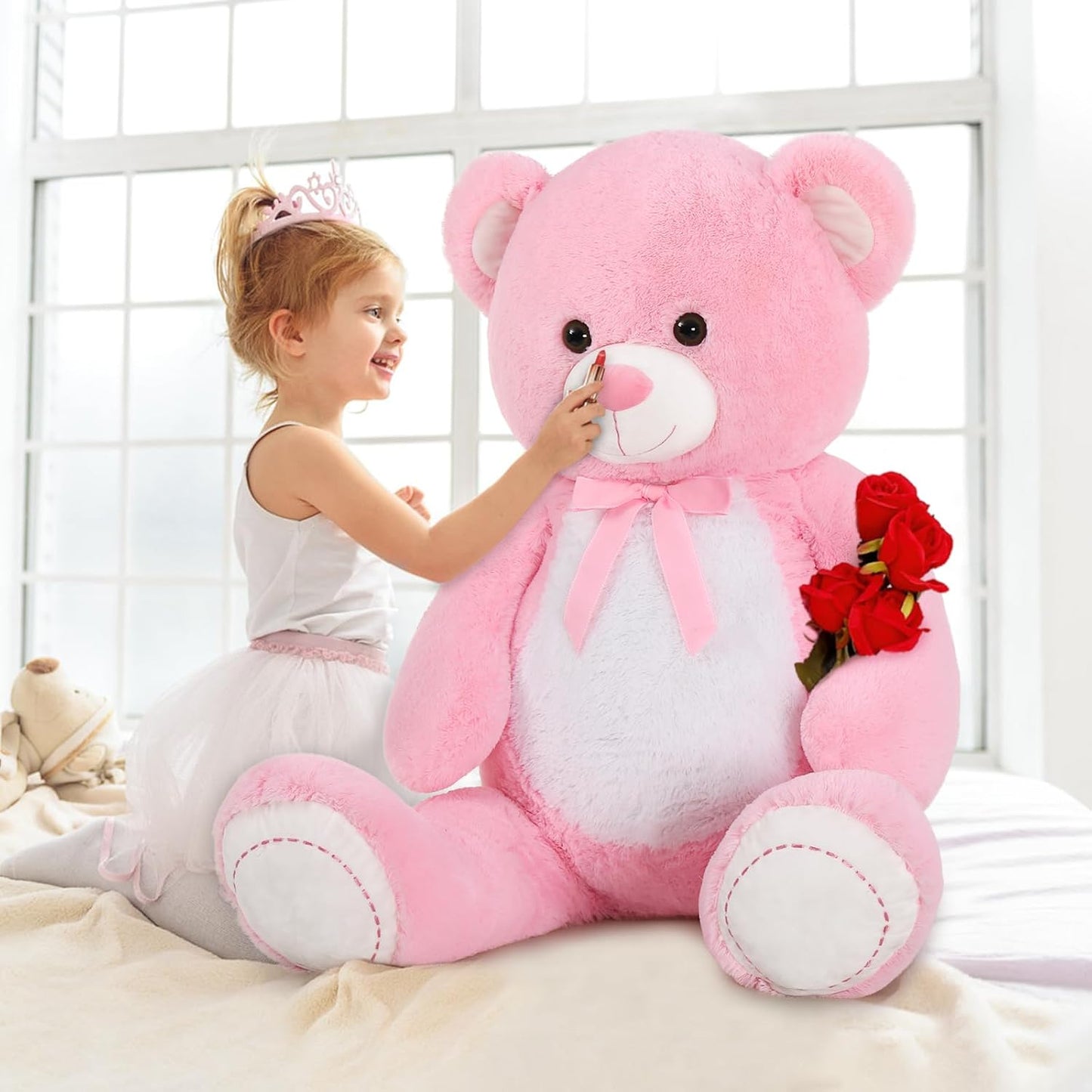 MorisMos Oso de peluche gigante de 4 pies, 51 pulgadas, oso rosa gr...