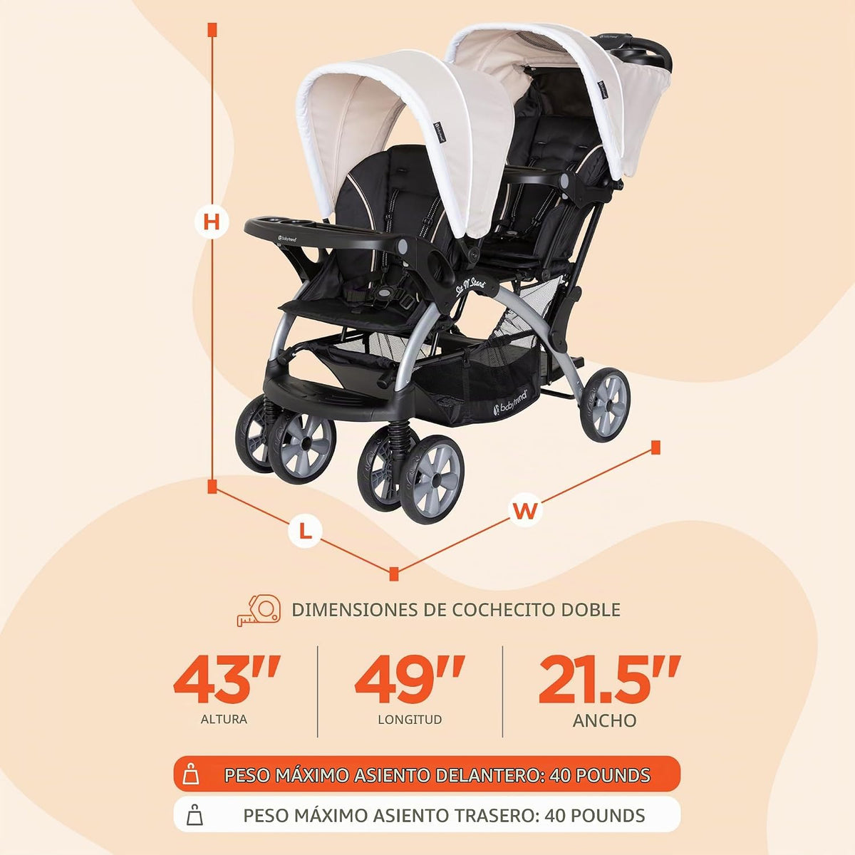 Cochecito doble para bebés y niños pequeños de Baby Trend con arnés...