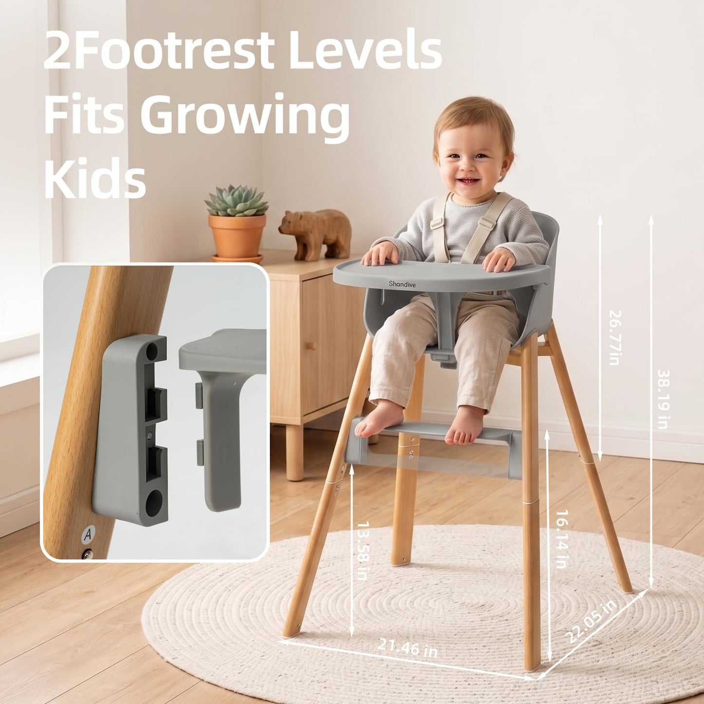 Sbondwe Silla alta para bebé 4 en 1, gris | Portátil, ajustable, pa...