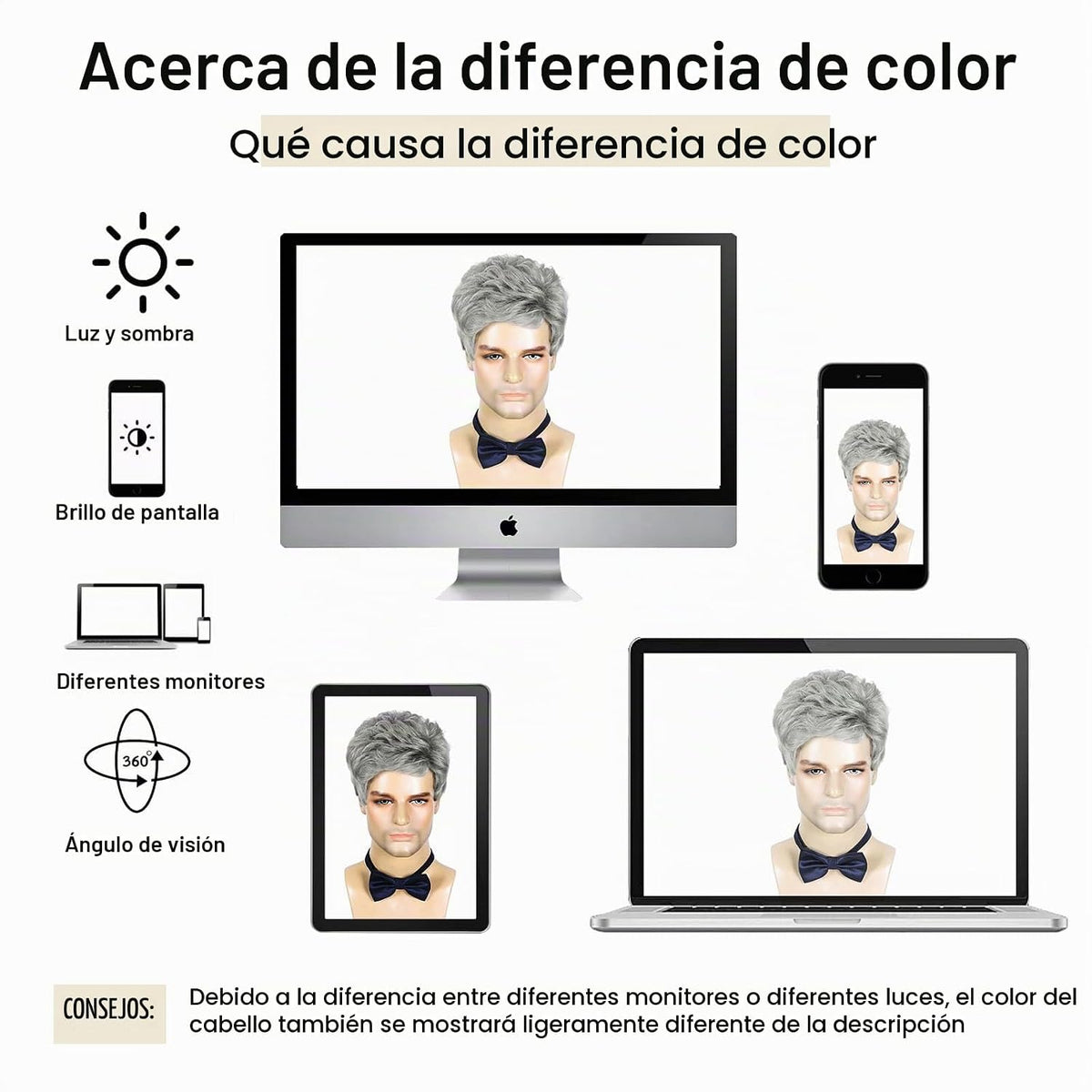 DDHAIR Peluca corta gris plateado para hombre, pelucas de cabello s...