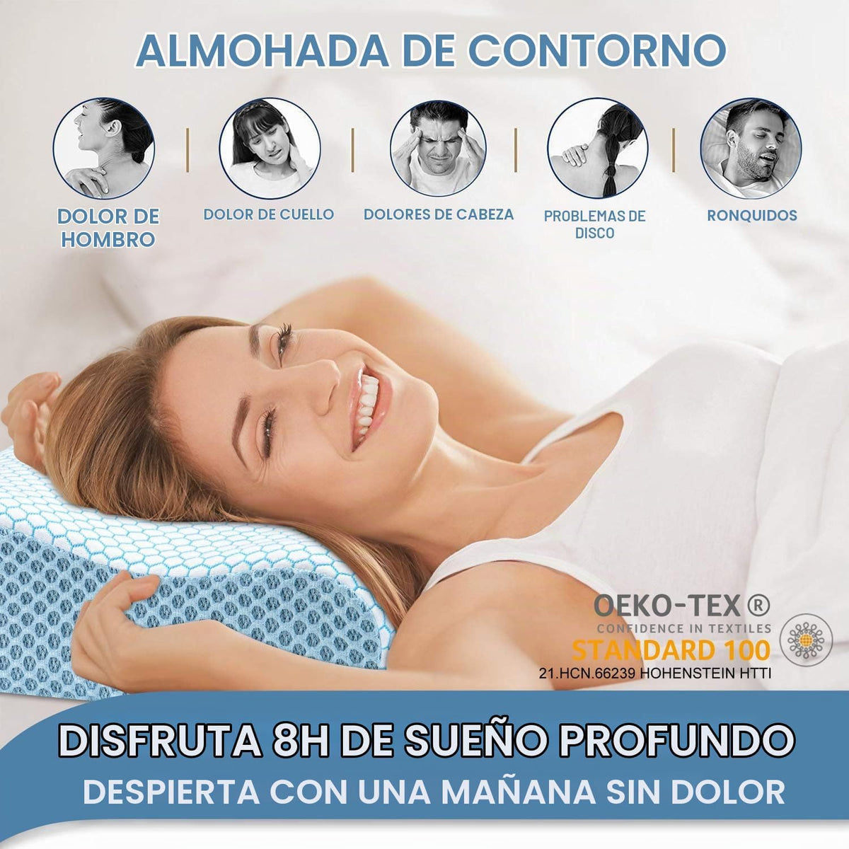 Almohada de espuma viscoelástica Anvo, almohada ortopédica cervical...