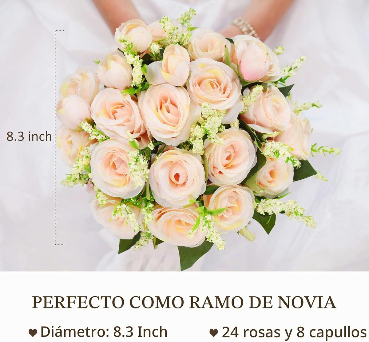 Febou Ramos de boda de 8.3 pulgadas para novia, dama de honor, ramo...