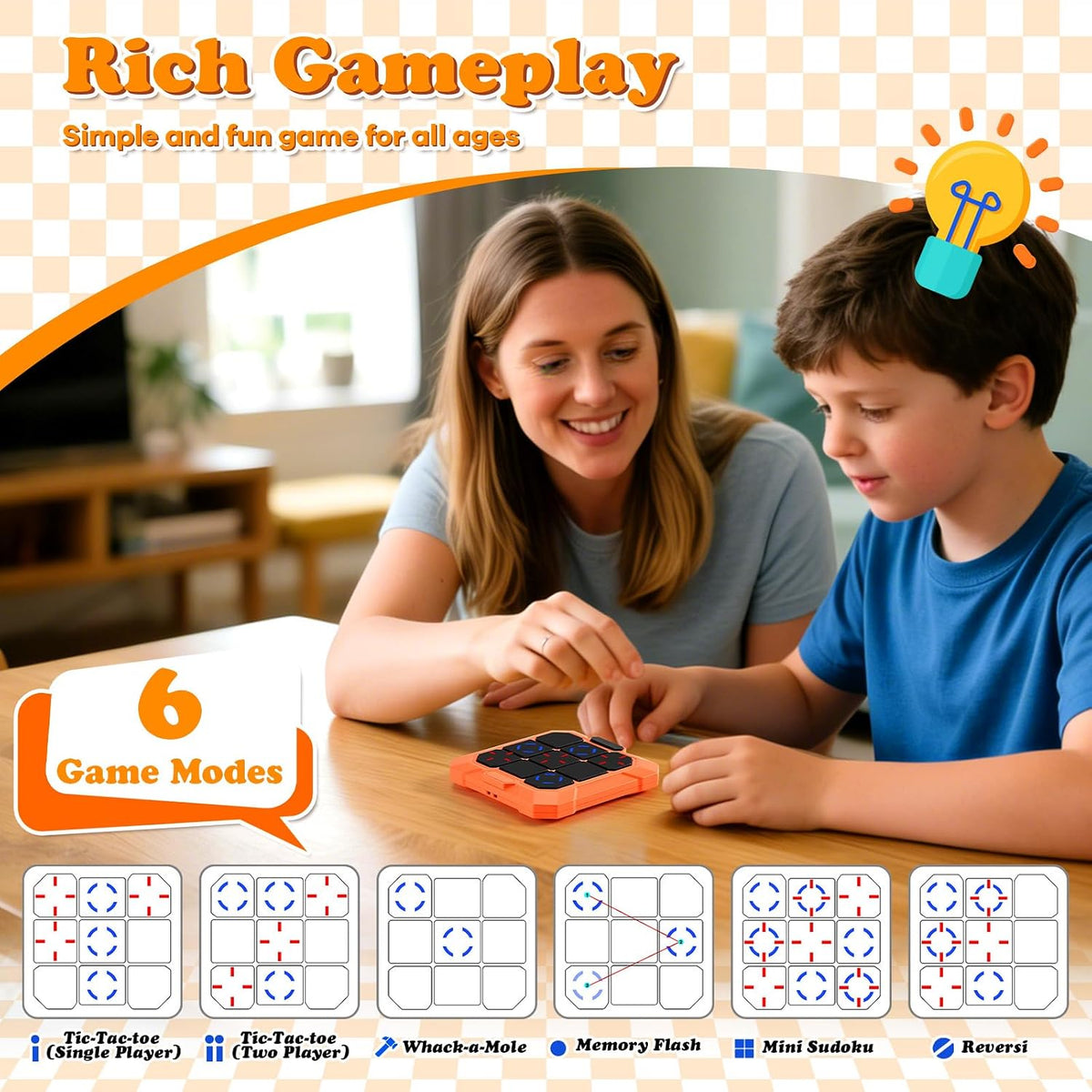 6 en 1 Tic-Tac-Toe juego de mano para niños, tablero electrónico de...