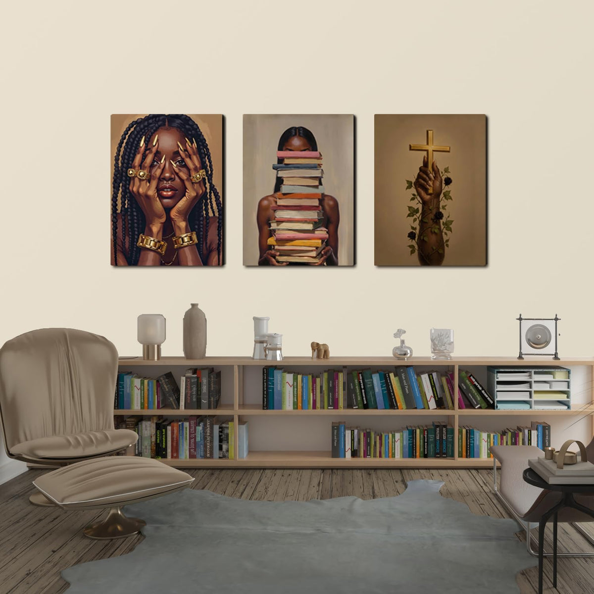 Lienzo decorativo para pared de mujer negra, juego de 3 pósteres en...