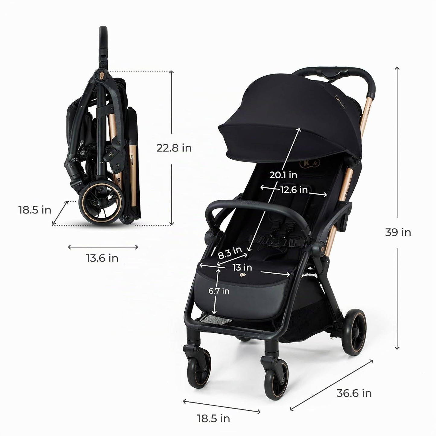 Kinderkraft APINO - Cochecito ligero, plegable automático, color ne...