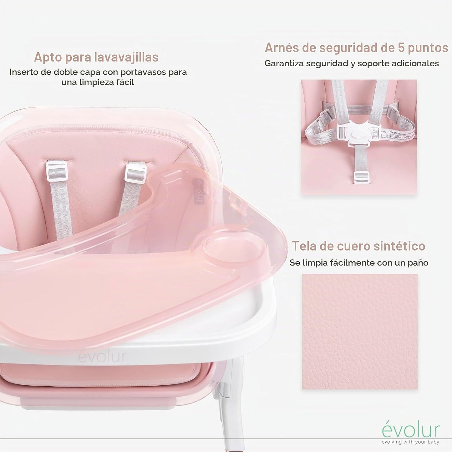Evolur Tiny Throne Silla alta convertible 3 en 1, bandeja extraíble...