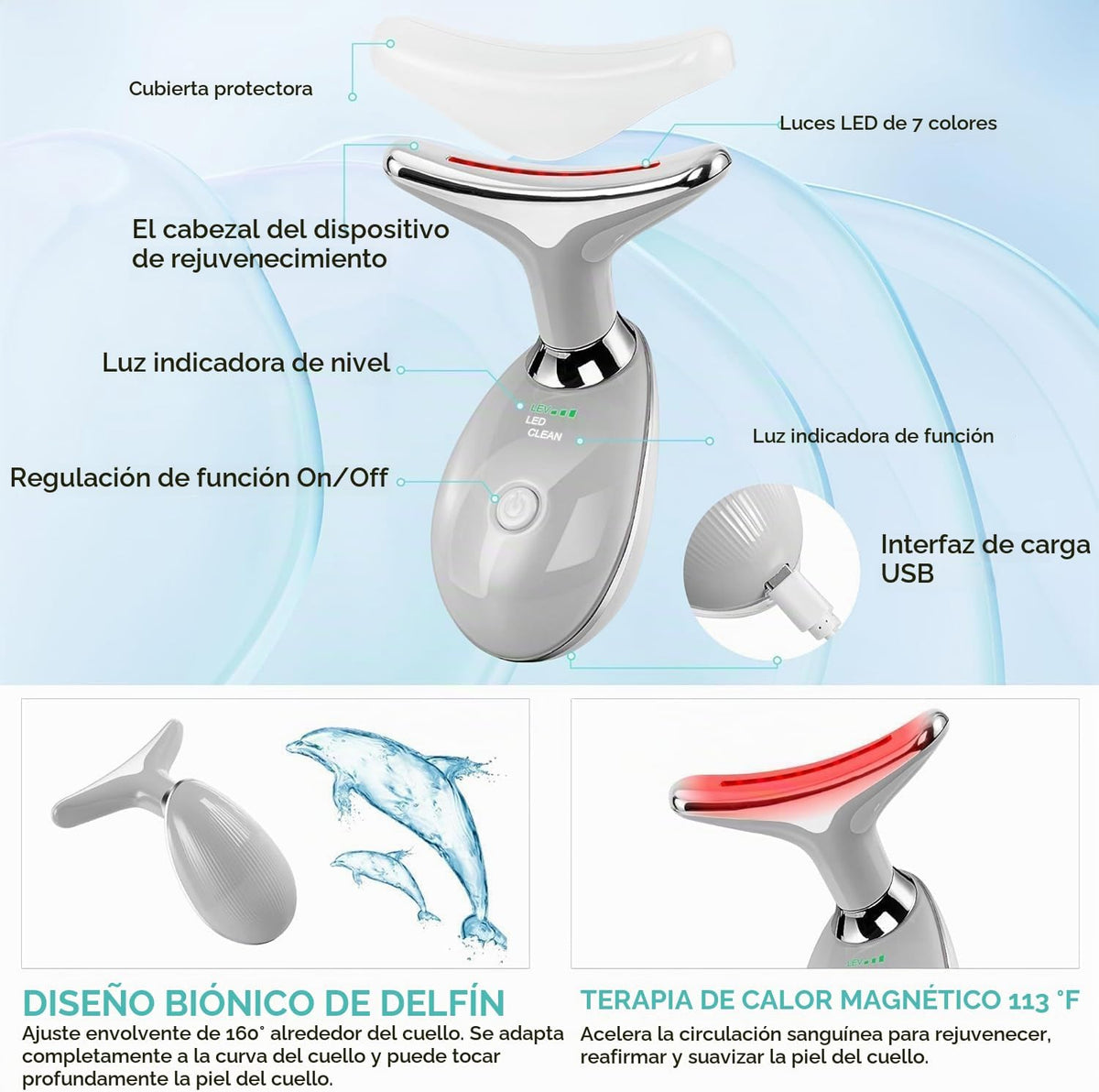 Masajeador facial cara y cuello, varita de esculpir cara con 7 colo...