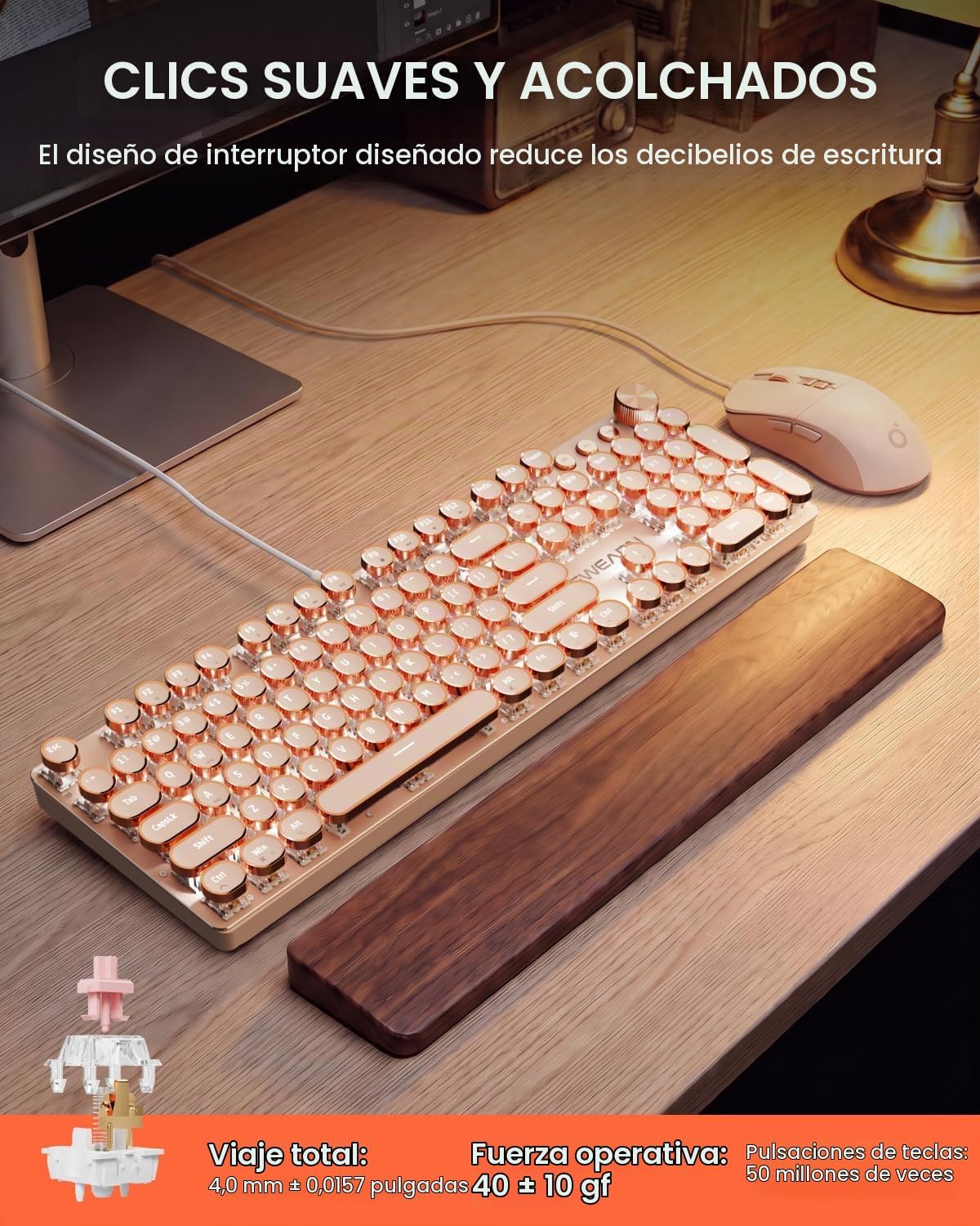 Combo de teclado y mouse con cable para máquina de escribir, interr...