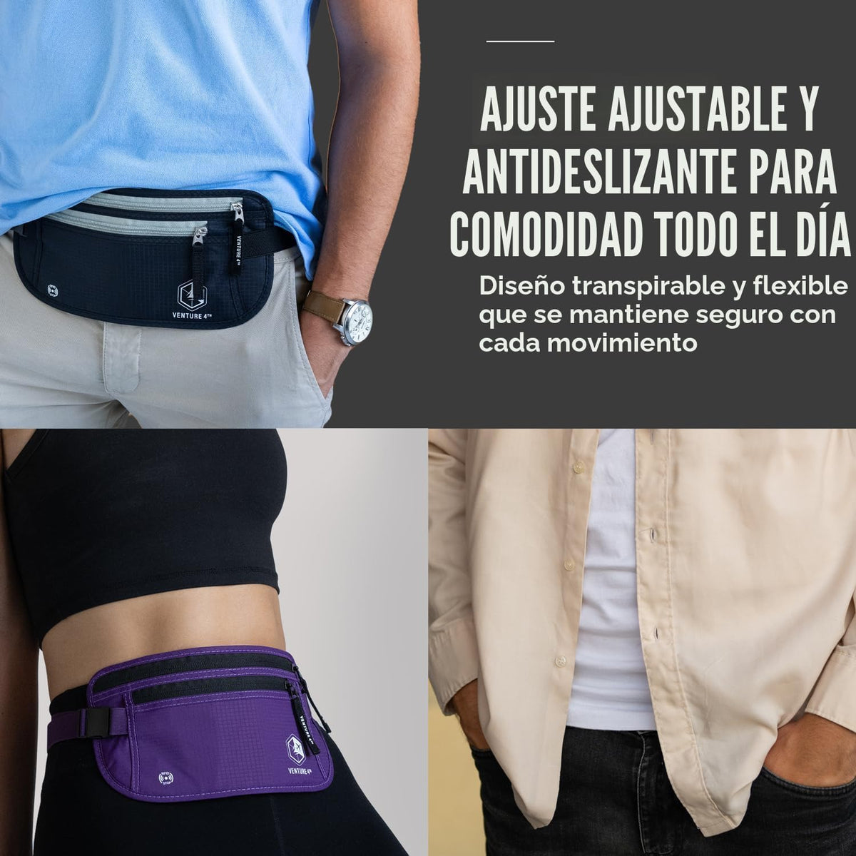 VENTURE 4TH Cinturón de dinero para viajes \u2013 Portapasaportes o...